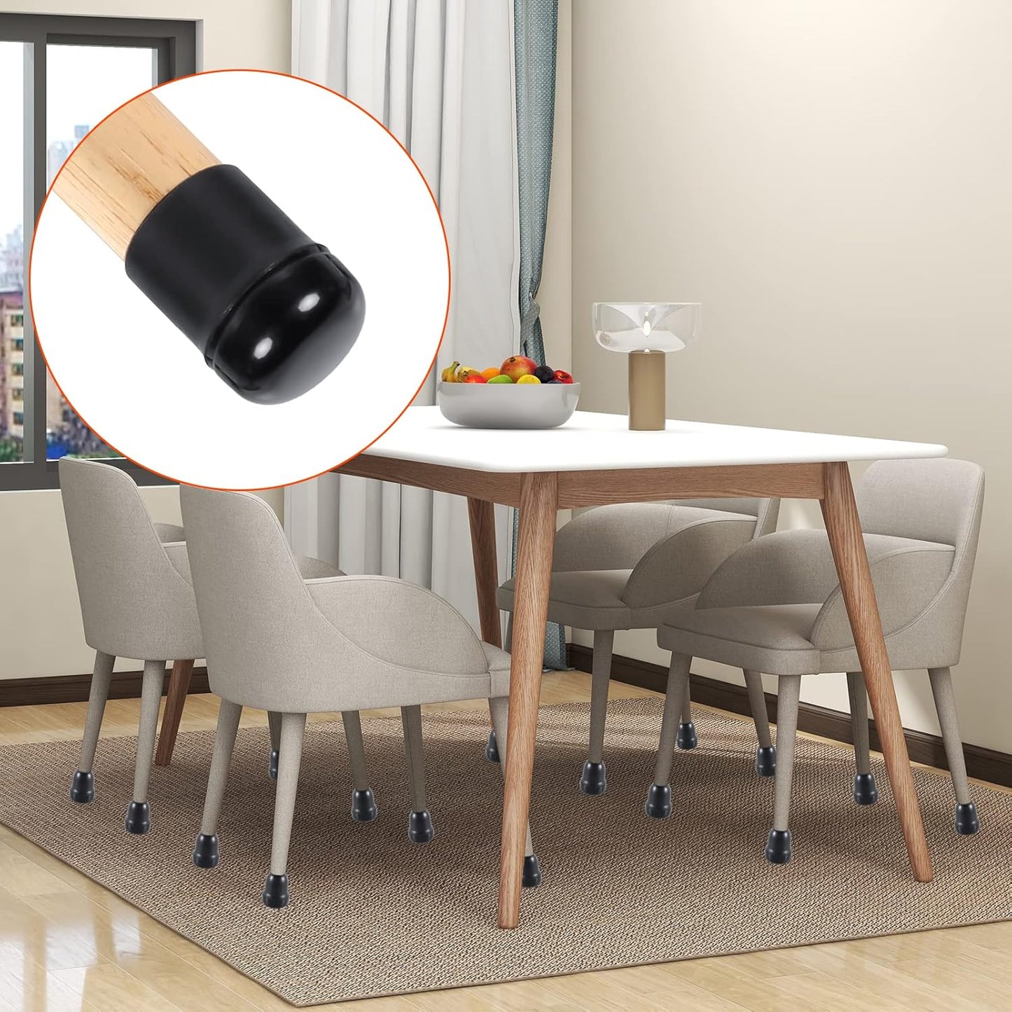 Ezprotekt 24 Pcs Extra Small Chair Leg Sliders for Carpet, Black Round Teflon Furniture Pads for Rug Glides Easily Without Scratches - for Table, Couch, Patio Chair Legs (S Fit: 0.55" - 0.75")