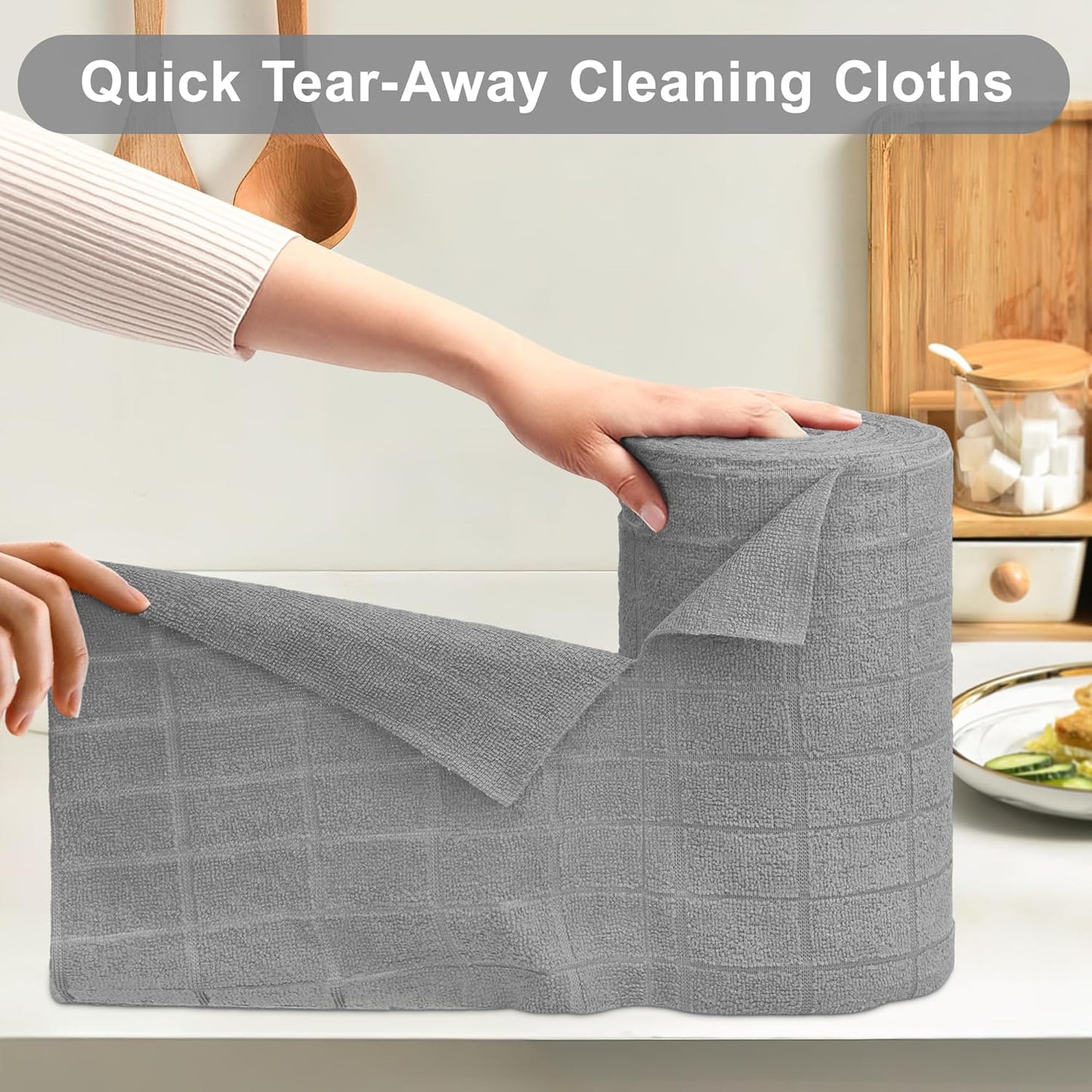 LIVOS Microfiber Cleaning Cloth Roll - 80 Pack, Reusable Paper Towels, Microfiber Towels for Cars, Super Absorbent Lint Free Cleaning Rags for House, Kitchen, Window-Check Grey, 11.5"x11.5"