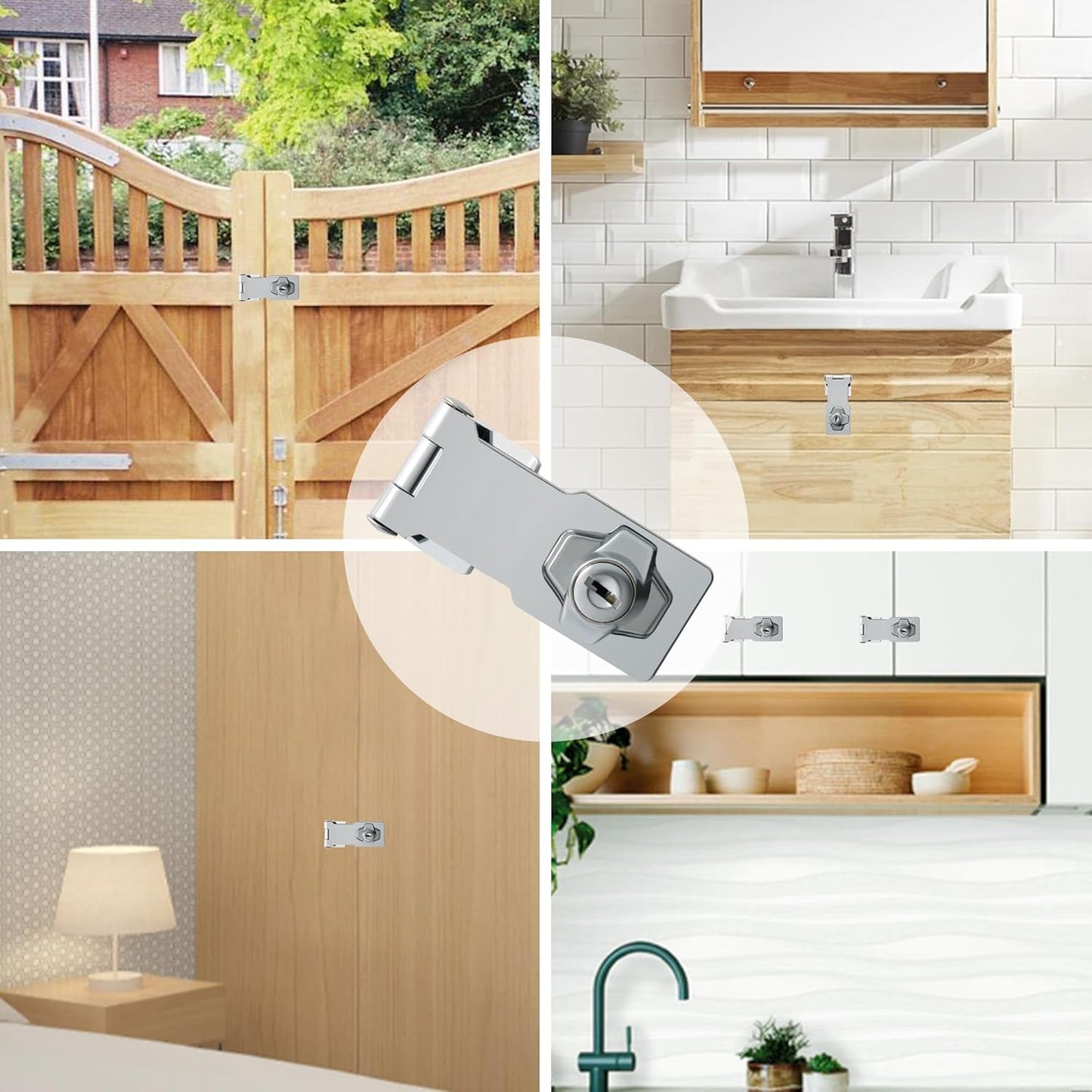 Alise Keyed Hasp Lock,3 Inch Safety Packlock Clasp Hasp Lock Latch with Lock,Door Hinge Lock with Keys Keyed Locking Hasp for Cabinets Closets Doors,Chrome