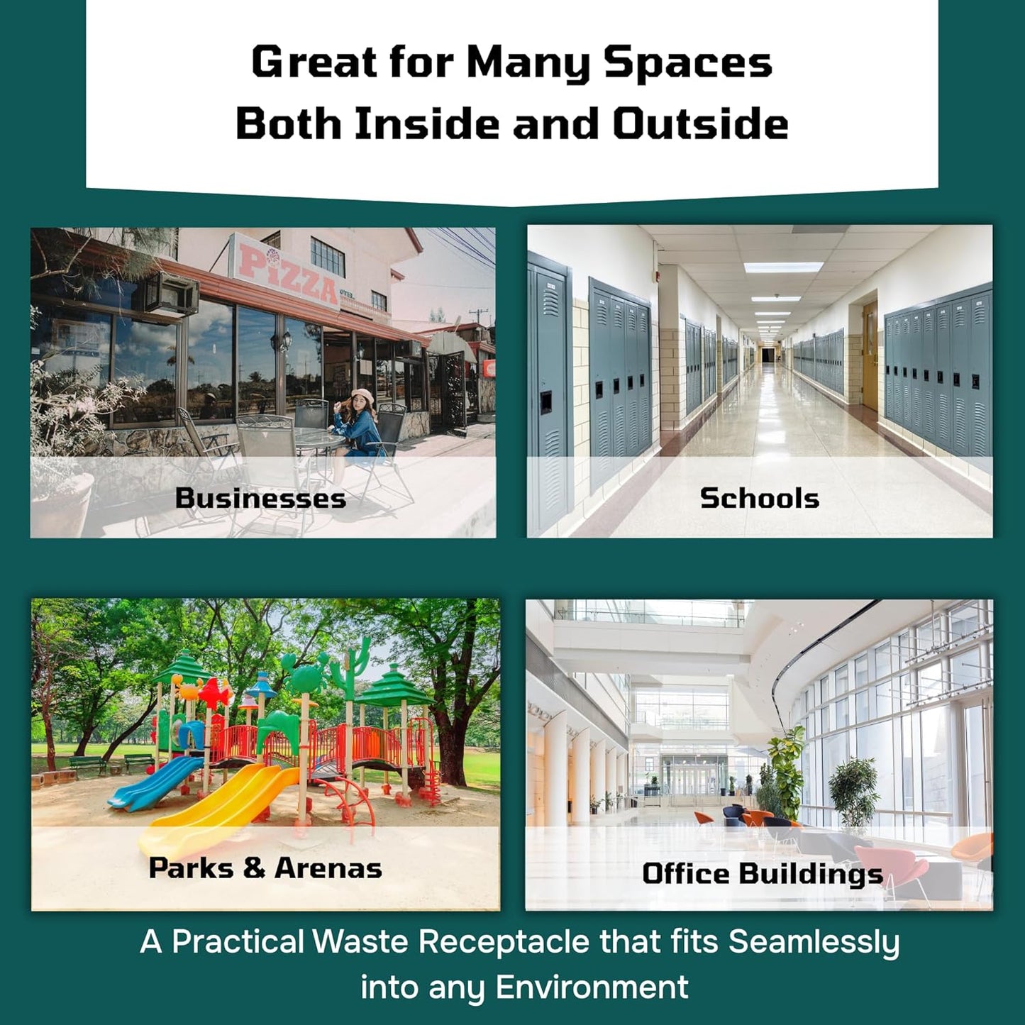 32 Gallon Square 100% Recycled Plastic Heavy Duty Commercial Outdoor or Indoor Trash Can with Push Lid - Great for Schools and Businesses - Beige Granite