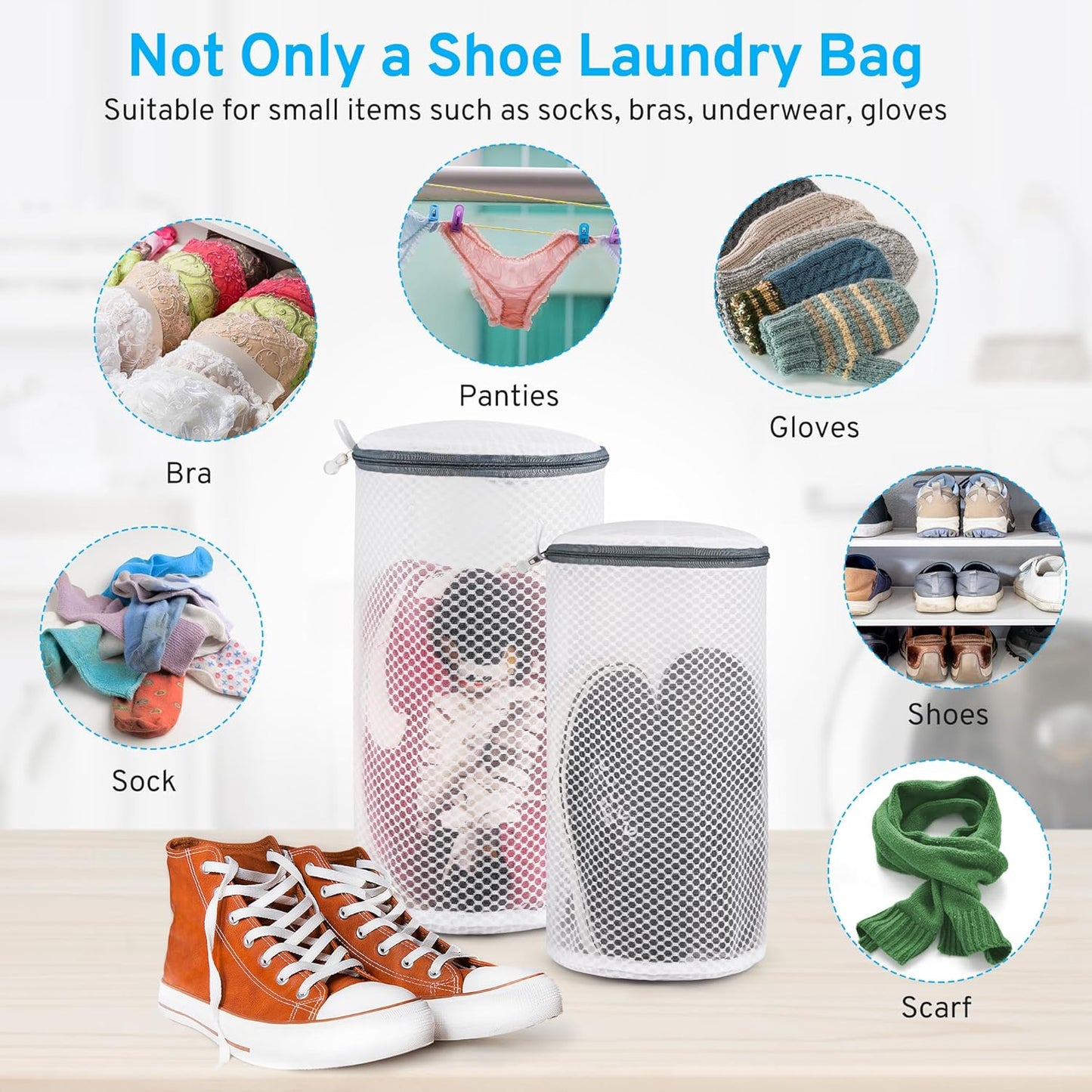2 Pack 2 Size 120g Honeycomb Shoe Washing Machine Bag, Fabric Shoe Bag with Auto-Lock Zipper, Washing Laundry Bag for Sneaker, Running Shoes, Sock, Bras, Toys
