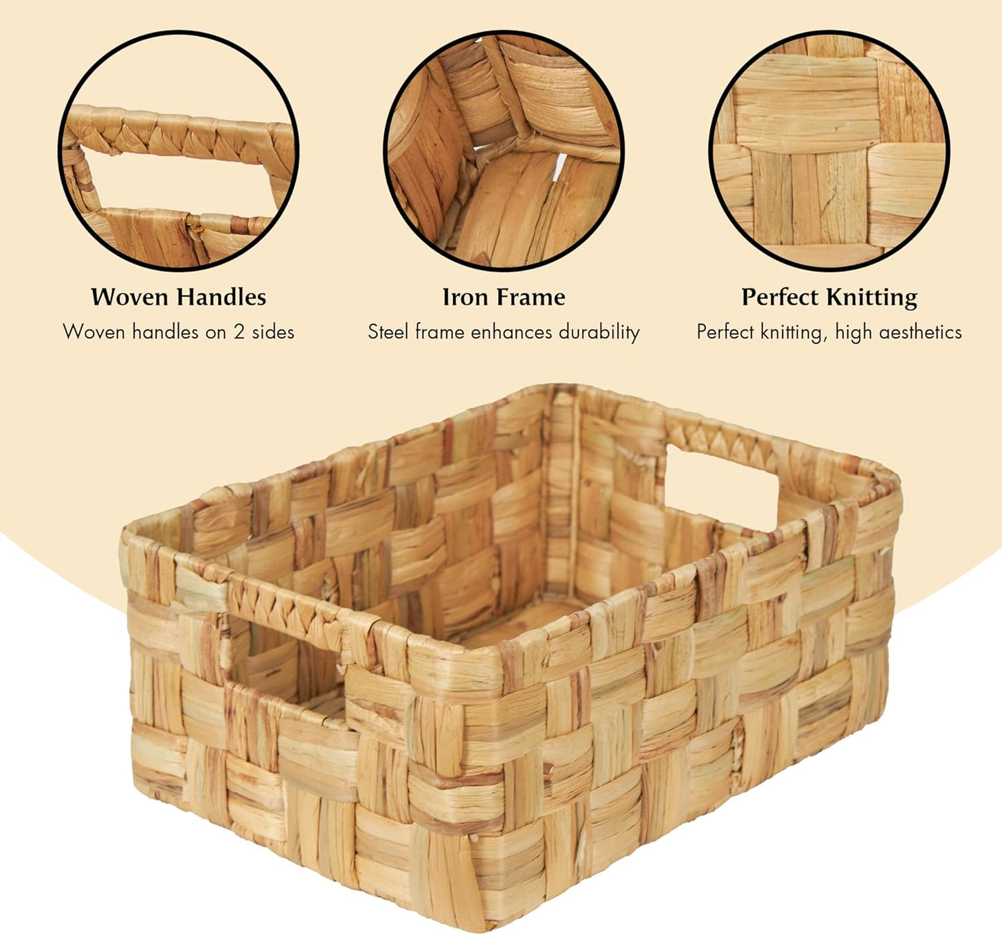 Vatima Jumbo Wicker Storage Basket, Large Hyacinth Organizer, 16.9x12.1x7.1H Inches - Ideal for Home Shelving and Pantry Storage