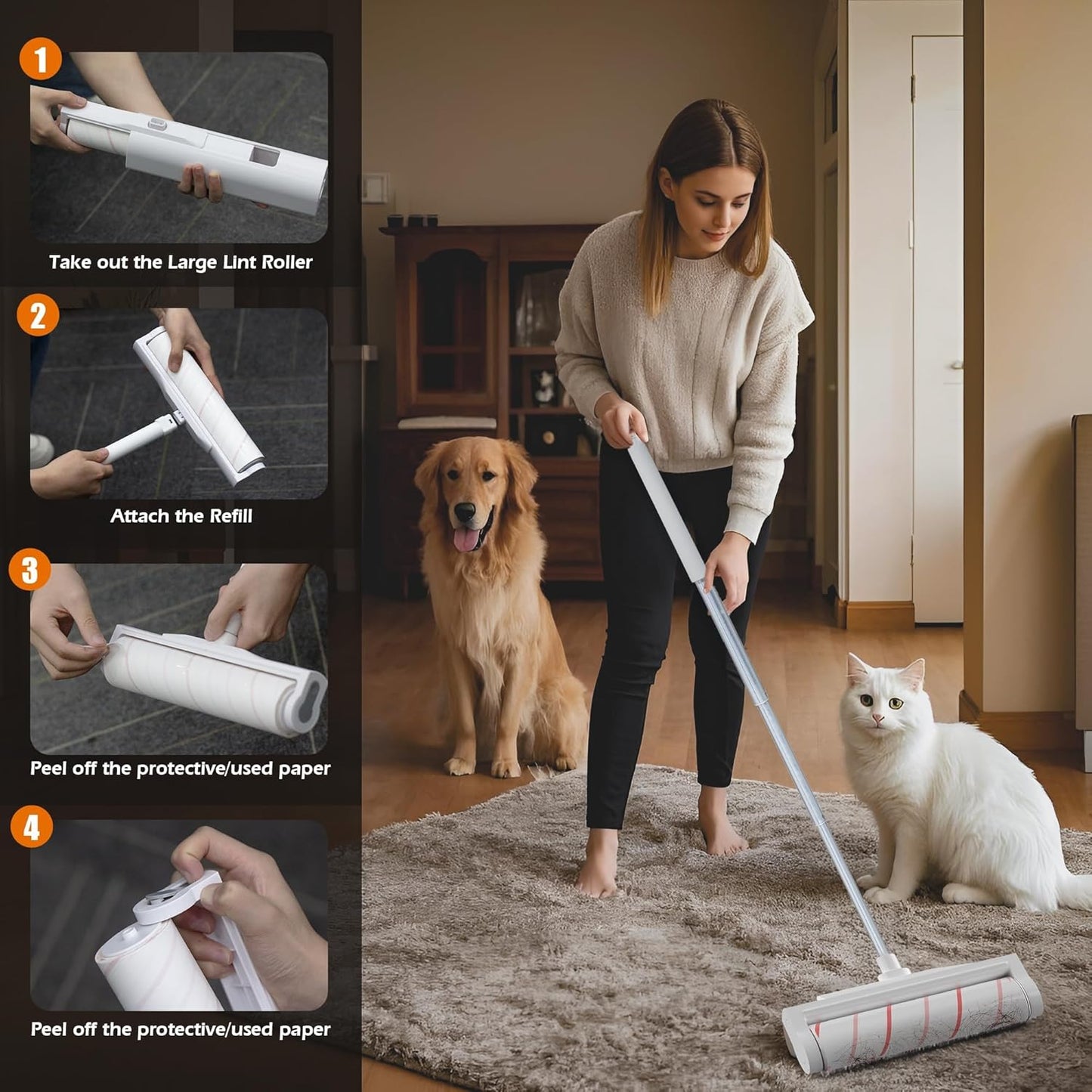 9.45 Inch Extra Sticky Lint Roller Refills 3 Pack (270 Sheets) –Compatible with 9.45 Inch Lint Rollers Pet Hair and Lint Cleaning on Furniture, Carpets, and Clothes