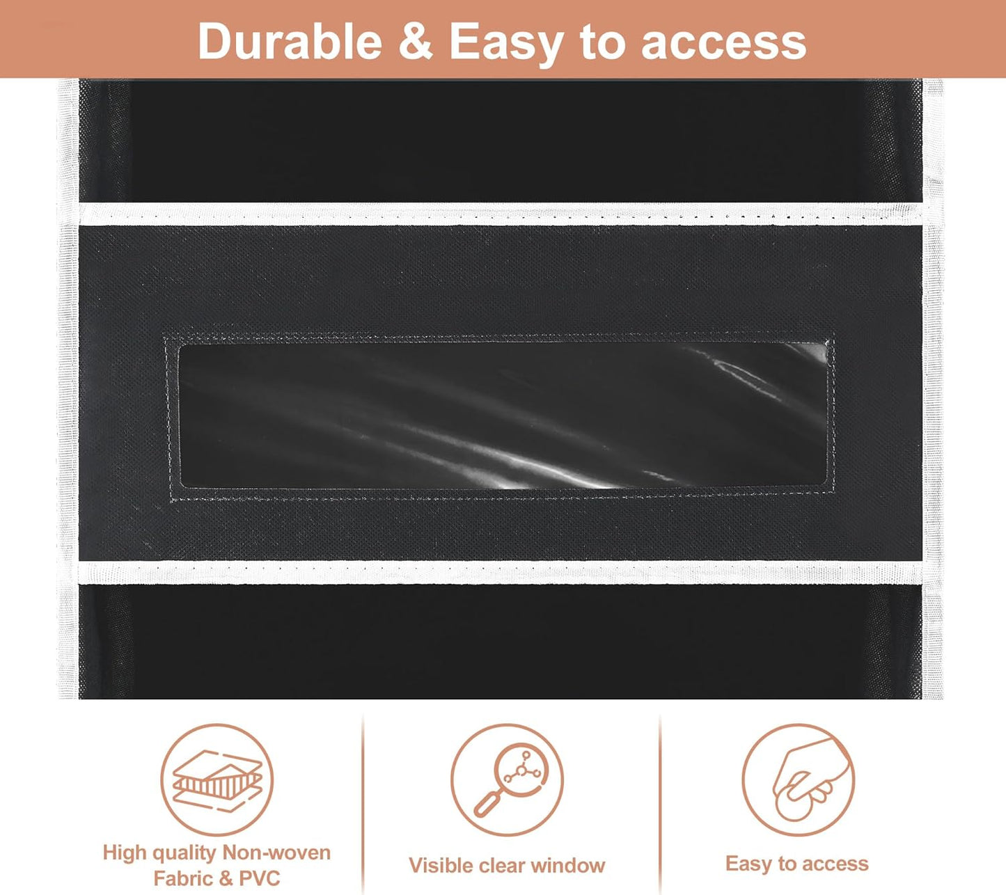 2 Packs 5-Tier Over the Door Storage Organizer with 10 Side Mesh Pockets, 48 lbs Load Capacity, 3 Hooks Design, Hanging Organizer with Clear Windows for Bathroom, Bedroom, Nursery, Kitchen-Black