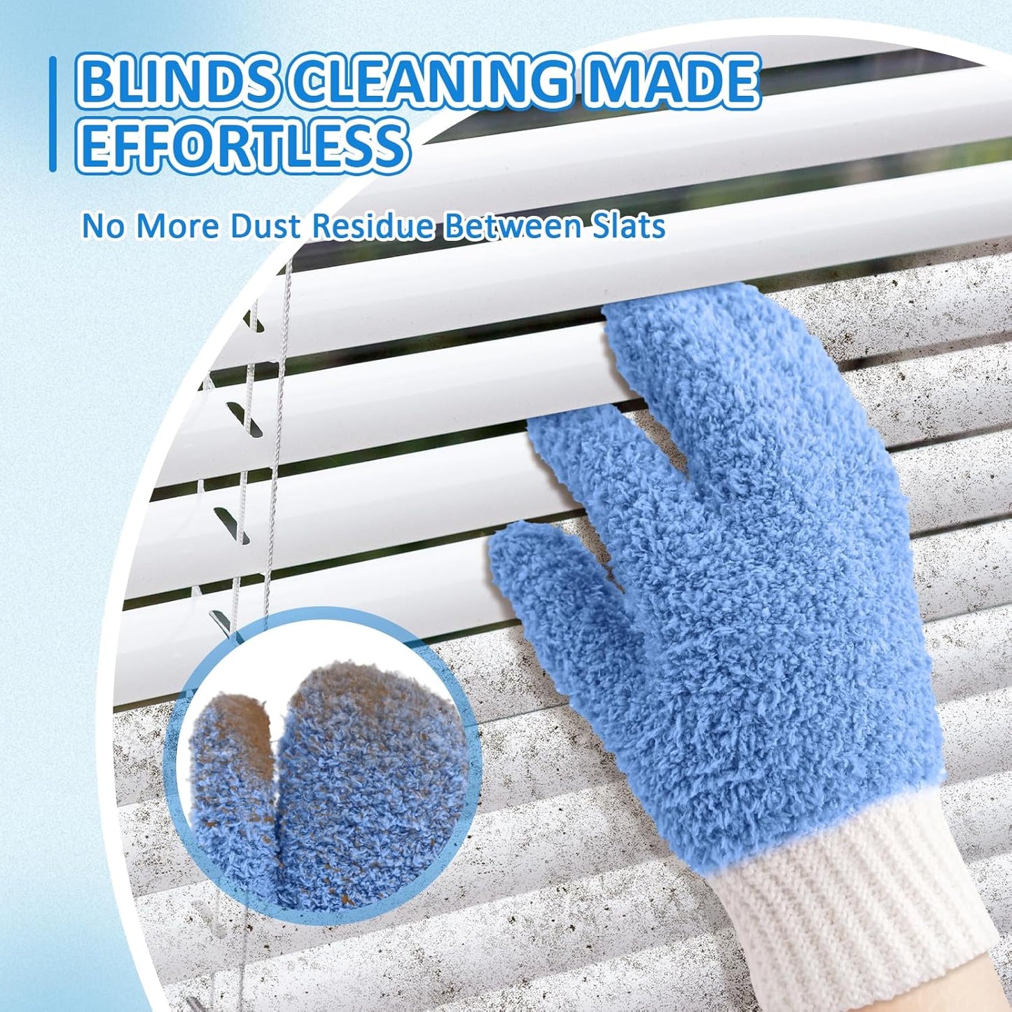 MIG4U Microfiber Dusting Gloves House Cleaning Glove for Blinds, Windows, Shutters, Furniture, and Car, Reusable Lint-Free Blue S/M