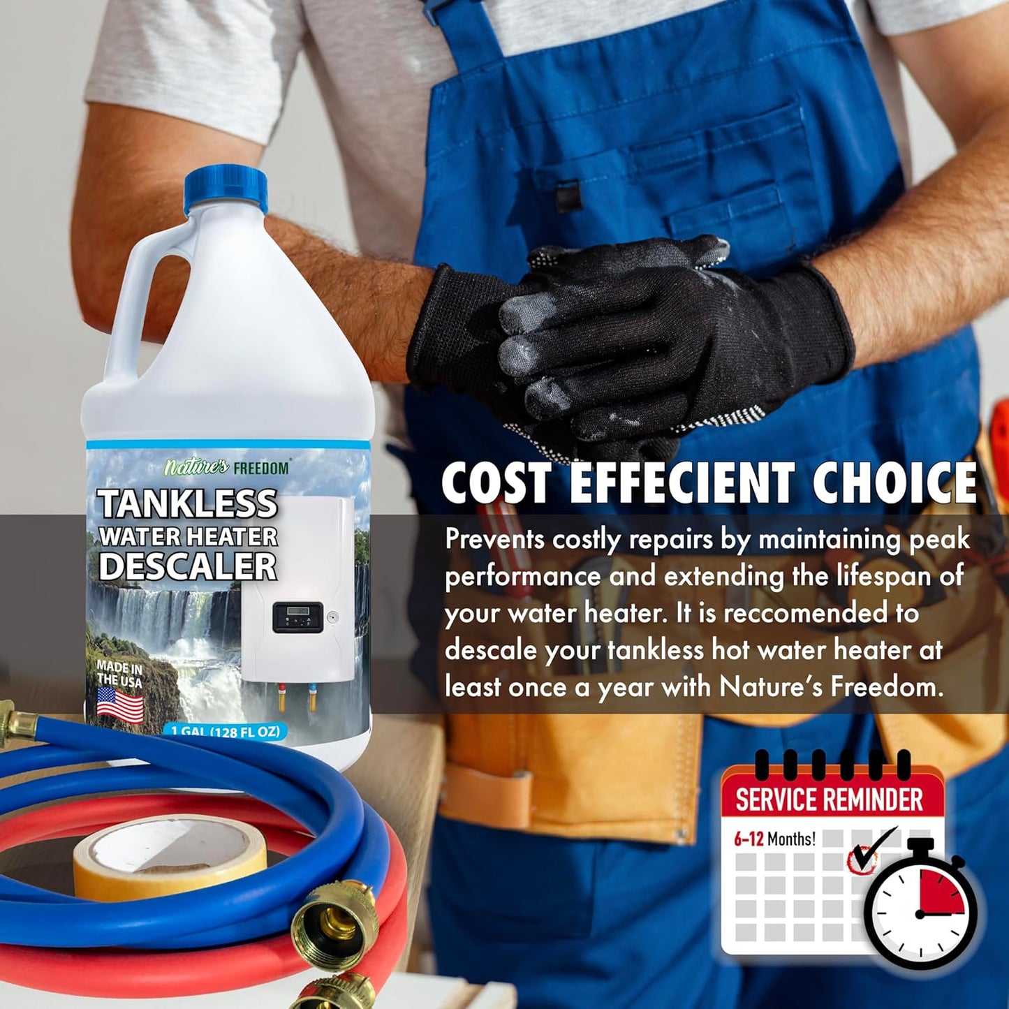 Nature's Freedom Tankless Water Heater Flush Descaler, Gallon (128 oz) – Professional Non-Toxic Descaling Solution, Biodegradable, Made in the USA