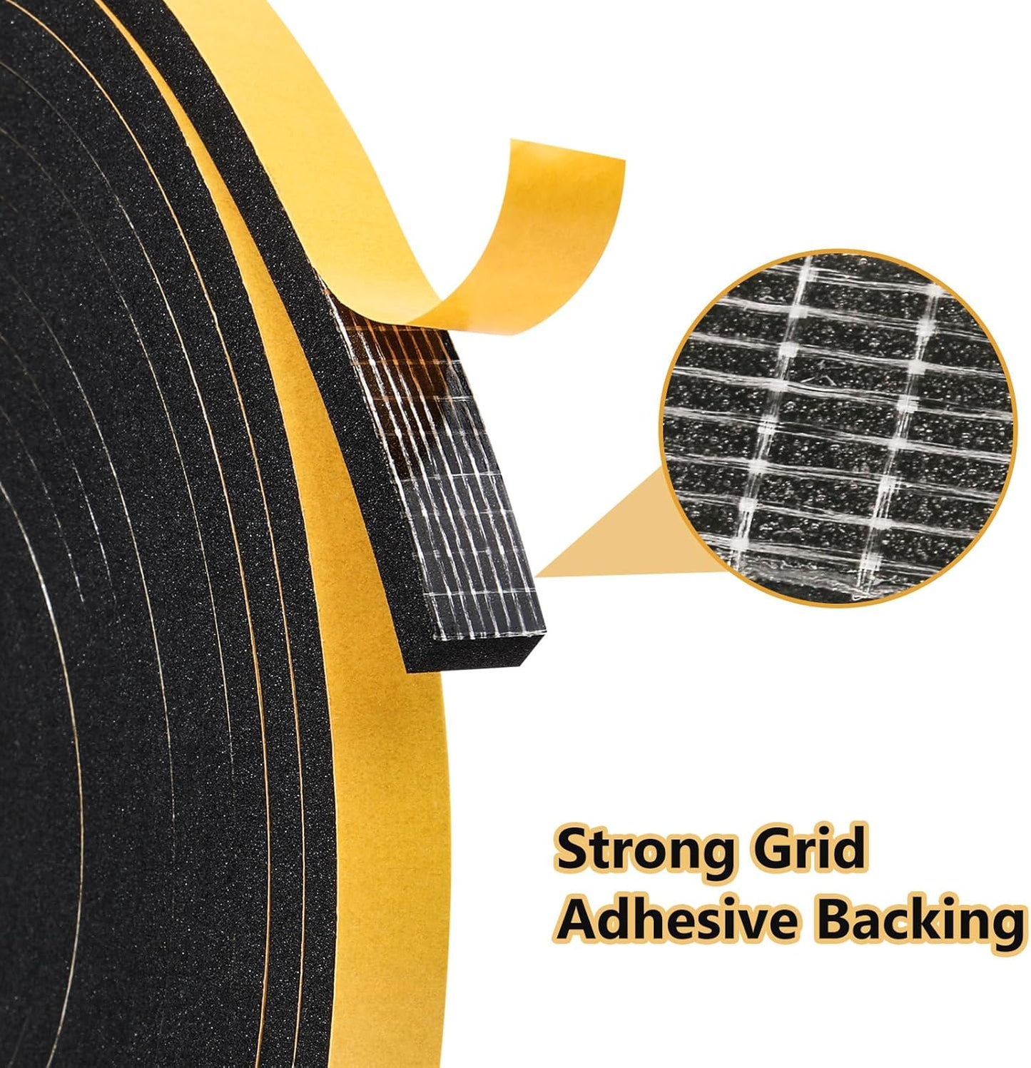 32Feet Weather Stripping (1/2 Inch X 1/16 Inch) Door Seal Strip, Strong Adhesive, Lightproof, Soundproof, Weatherproof Foam Tape Insulation for Sliding Door, Front Door Frame, Windows- Black