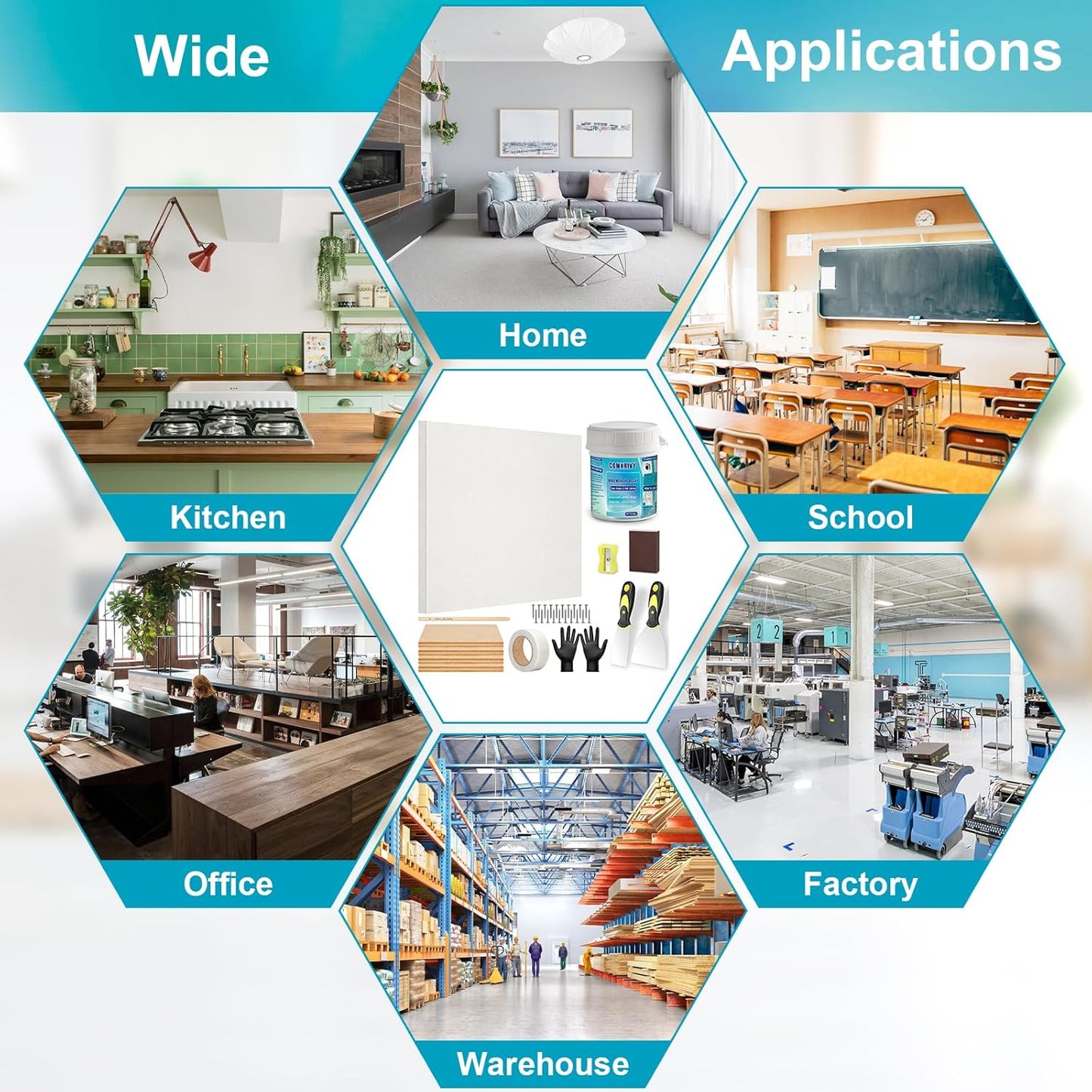 Drywall Repair Kit with 12"x12" Dry Wall Repair Panel, 33-in-One Drywall Patch Kit Wall Patch Repair Kit with Spackle, Mesh Tape, Putty Knives & Sanding Block for Wall Surface Ceiling Large Hole Fill