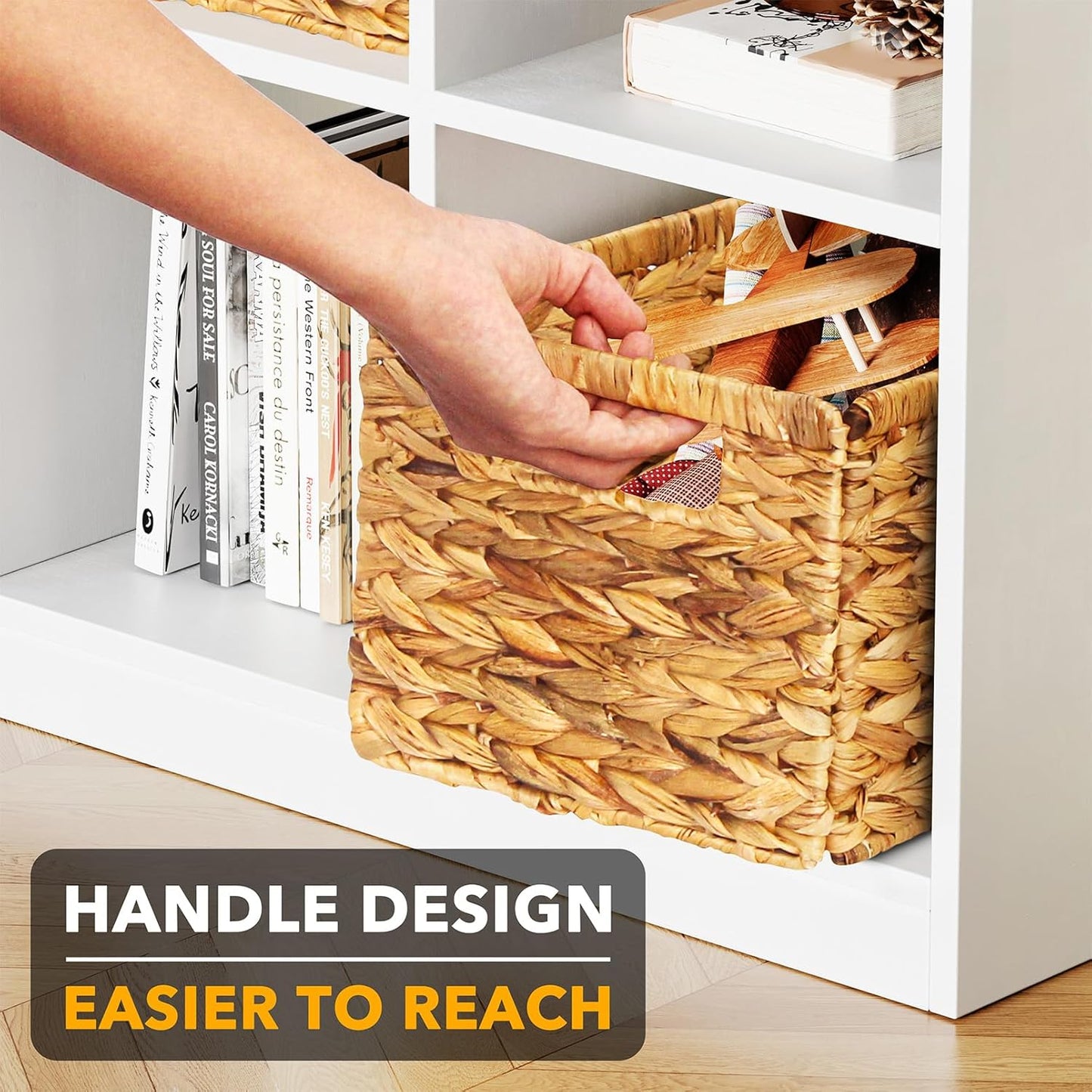 SpaceAid 6 Pack Wicker Basket, Storage Baskets for Organizing, Woven Rattan Basket with Handles for Shelves, Water Hyacinth Large Cube Organizer Storage Bin, 13x8.2x7 inch, Natural