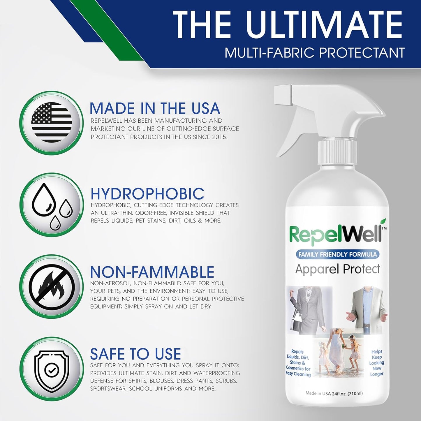 Apparel Protect (24oz) Stain & Water Repellent Spray – Non-Toxic, Eco-Friendly, Pet-Safe Sprays for Clothing & More