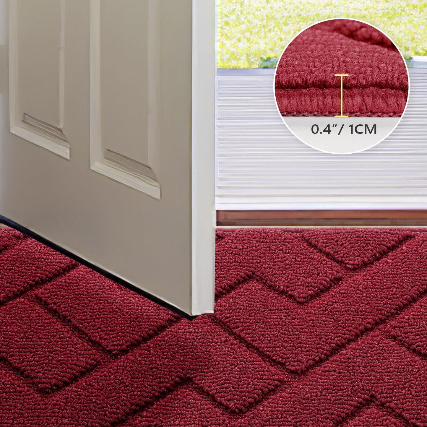 hicorfe Front Door Mat Outside Entrance,20"x31.5" Absorbent Muddy Dirt Resist Welcome Door Mats Outdoor Indoor,Stain and Fade Resistant,Non Slip Backing Entry Mat Doormat for Entryway(Red)