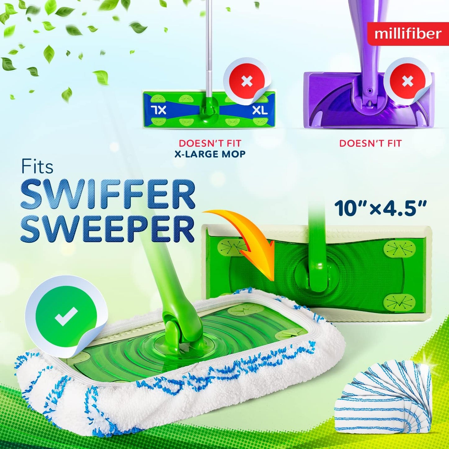 Microfiber Reusable Mop Pads Compatible with Swiffer Sweeper (6-Pack) Washable Mop Pads for Wet & Dry Use (Handle is Not Included)