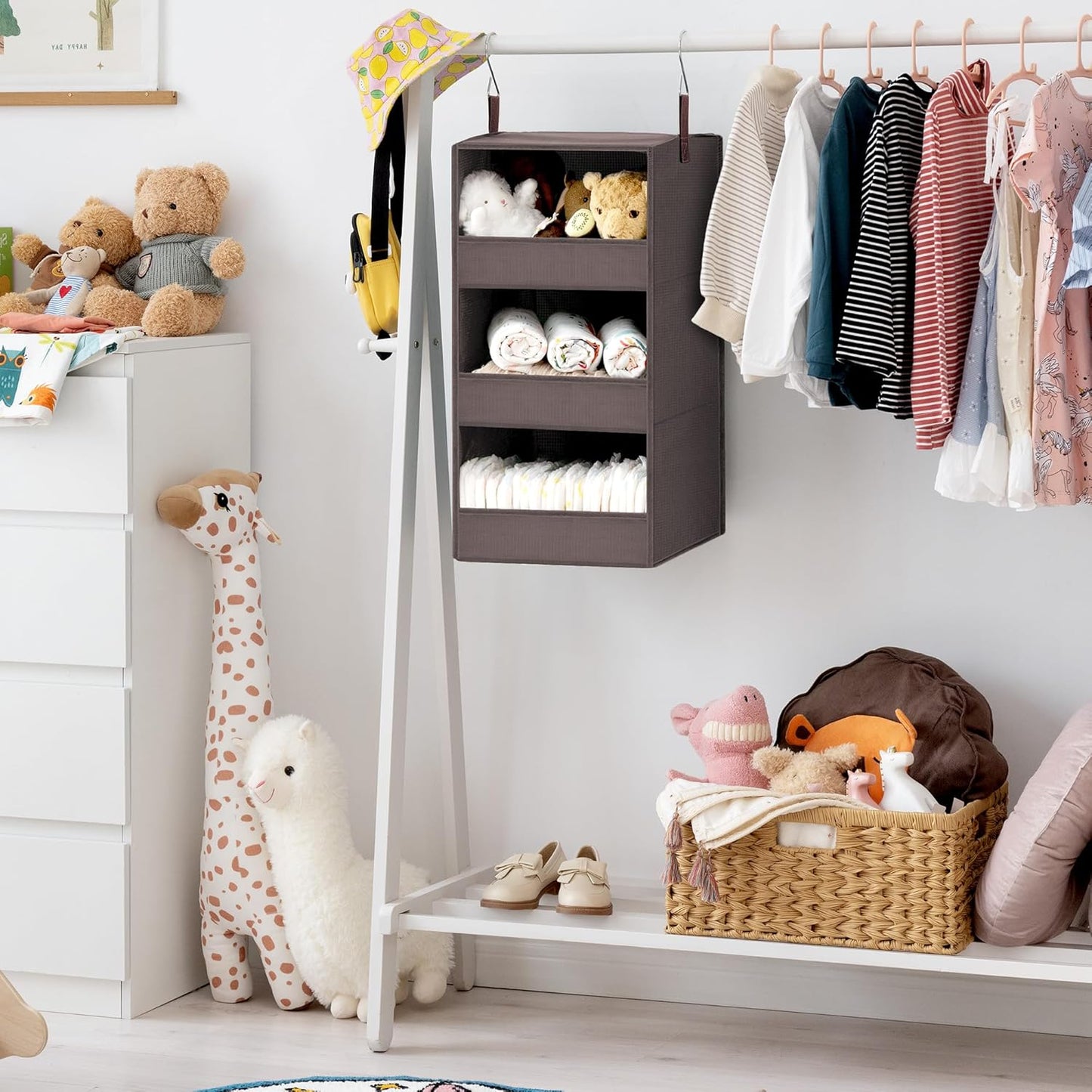 GRANNY SAYS 3-Shelf Closet Organizers and Storage, Foldable Hanging Closet Organizer, Hanging Closet Shelves with 2 Metal Hooks, Leak-Proof Hanging Shelves for Closet, Bedroom, RV, Camper, Dark Brown