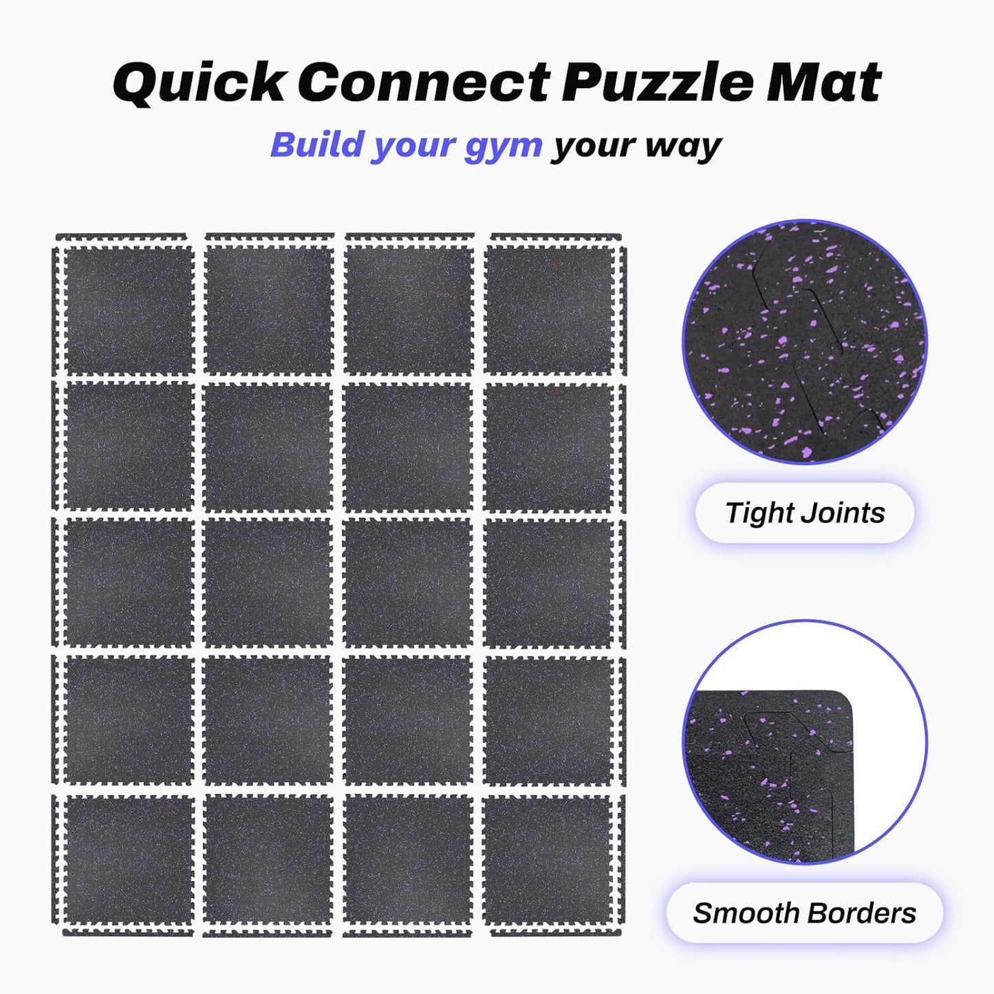 AIRHOP 0.56in Thick 96 Sq Ft Exercise Equipment Mats, 24 Tiles Upgraded Rubber Top with High Density EVA Foam, Large Interlocking Puzzle Gym Flooring for Home Gym, Heavy Weight Workout, 24 x 24in