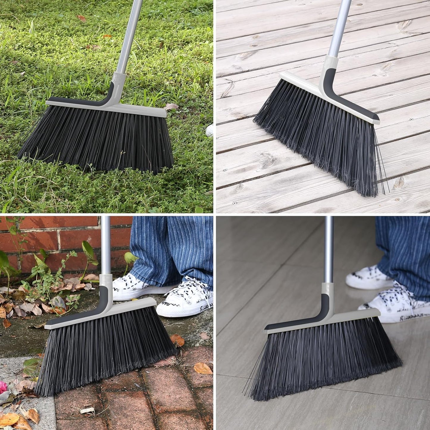 KeFanta 4 Packs Outdoor Broom Heavy Duty with 55" Long Handle, Commercial Brooms for Sweeping Indoor Courtyard Restaurant Garage Patio Decks Mall Market Kitchen Office Lobby Shop