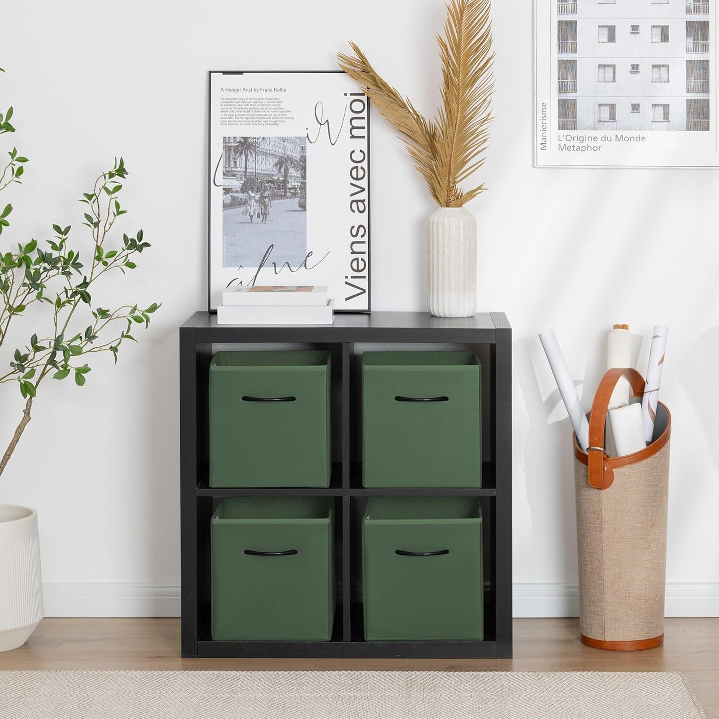 StorageWorks Green Storage Cubes, 11 Inch Cube Storage Bins with Handle, Cube Storage Organizer Bins for Shelves and Closet, Collapsible Storage Bins, 4-Pack