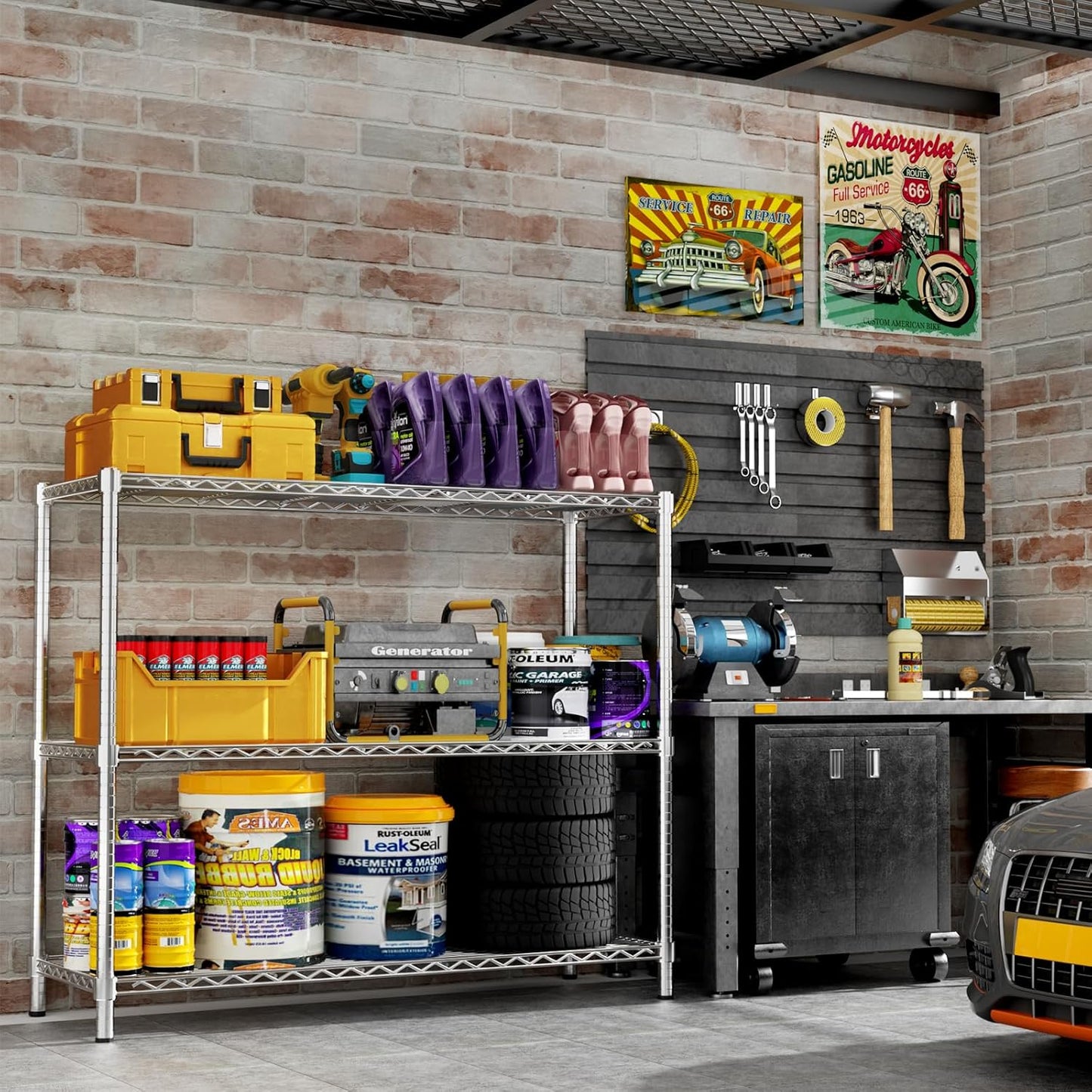 Storage Shelves, 2 PCS 48" L x 20" W x 47" H Heavy Duty Garage Wire Shelving Unit Loads 1200LBS, 3-Tier Adjustable Metal Industrial Utility Shelf Rack for Kitchen, Laundry Room, Basement