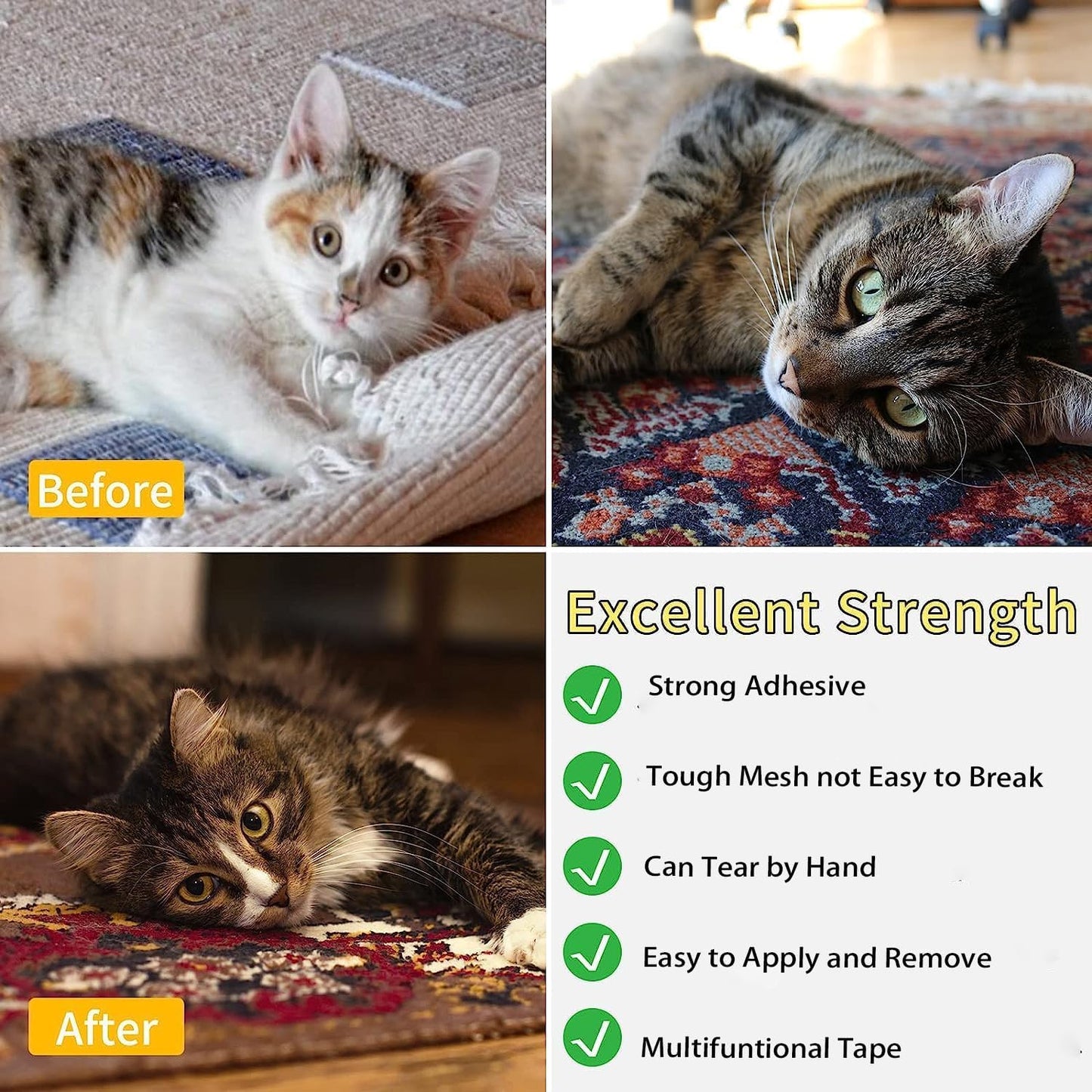 3Pack Double Sided Tape Heavy Duty, 2in x 66FT, Universal High Tack Strong Wall Adhesive with Fiberglass Mesh, Super Sticky Resistante Clear Tape, Easy Use Mounting Tape White