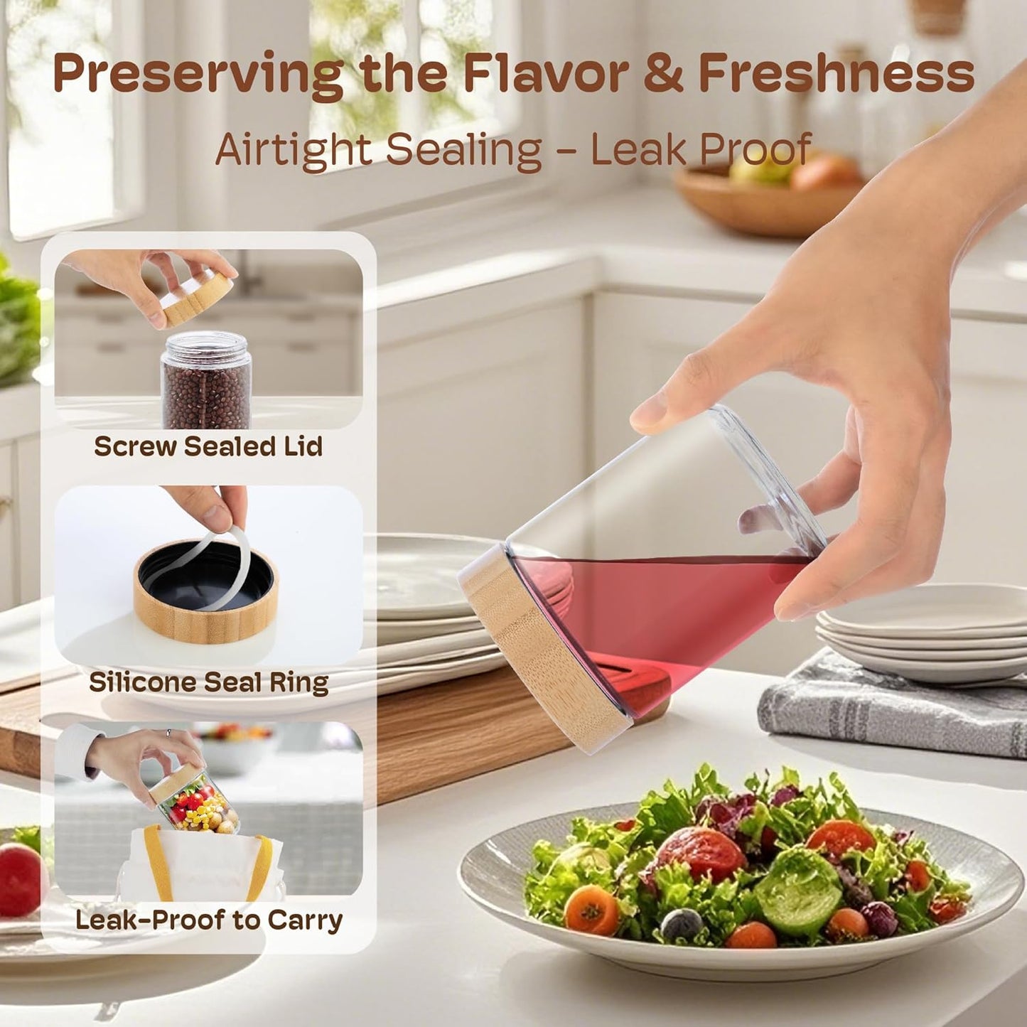 4 pack 24oz Overnight Oats Containers with Bamboo Lids, Glass Jars with Airtight Lids for Meal Prep, Wide Mouth Mason Salad Jars, Glass Food Storage Container for Yogurt Chia Snacks Spice Sugar