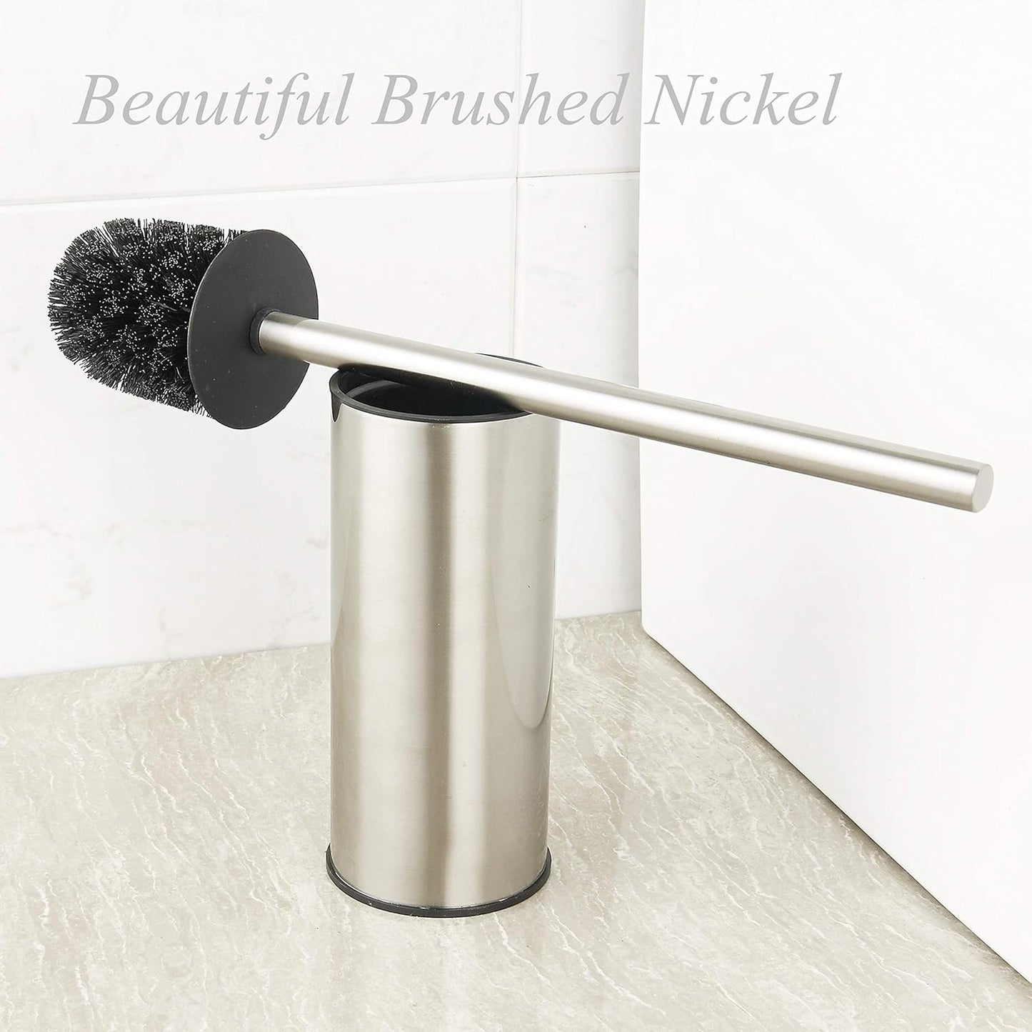 BGL Toilet Brush Holder Brushed Nickel, Stainless Steel 304 Brushed Nickel Round Freestanding Toilet Bowl Brush and Holder for Bathroom