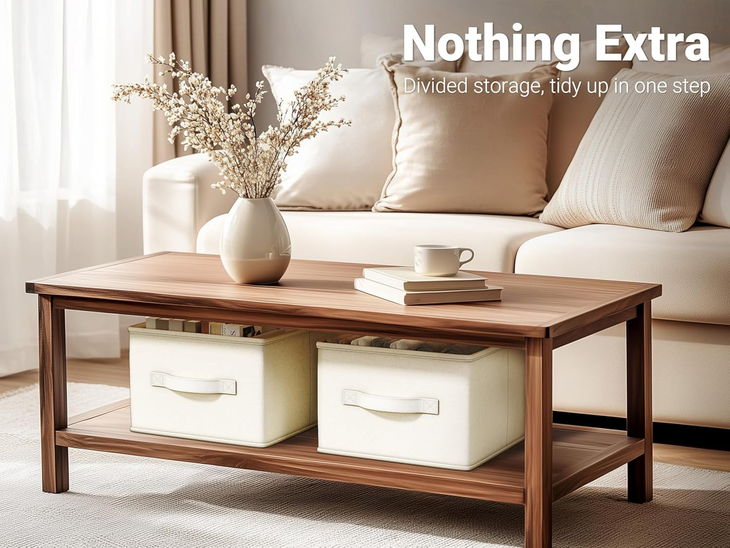 3 Pack Fabric Storage Bins for Shelves | 11.5x8.75x6.5in Storage Baskets | Fabric Closet Organizers and Storage Bins with Handles Home Organization| Linen Clothes Bins | White & Ivory