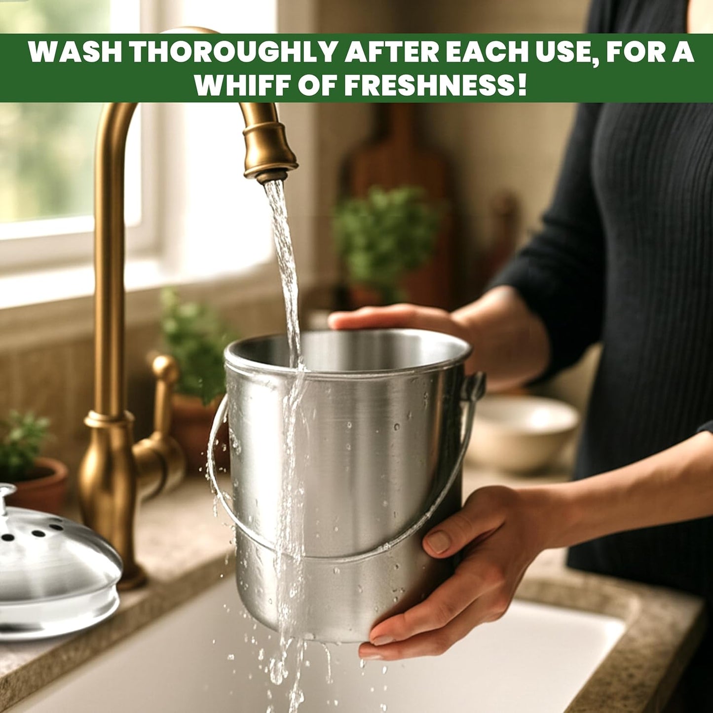 Utopia Kitchen Indoor Compost Bin Kitchen, Odorless Composting with Charcoal Filter, 1.3 Gallon Stainless Steel Large Composter for Countertop & Under Sink, Easy Cleaning, One Extra Filter - (Silver)