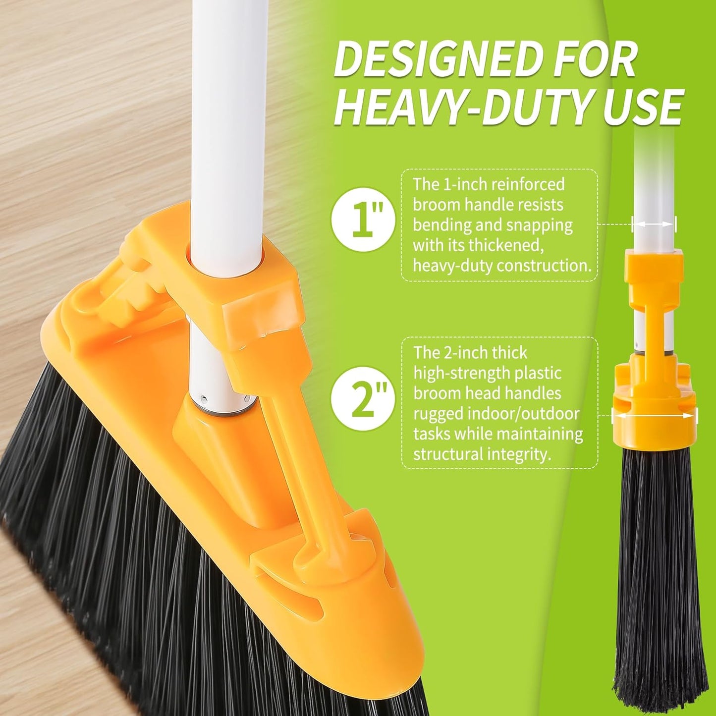 Outdoor Broom with 54'' Long Handle, Heavy Duty Broom for Sweeping Patio, Garden, Lobby, Sidewalks, Perfect for Home Kitchen Room Office Floor