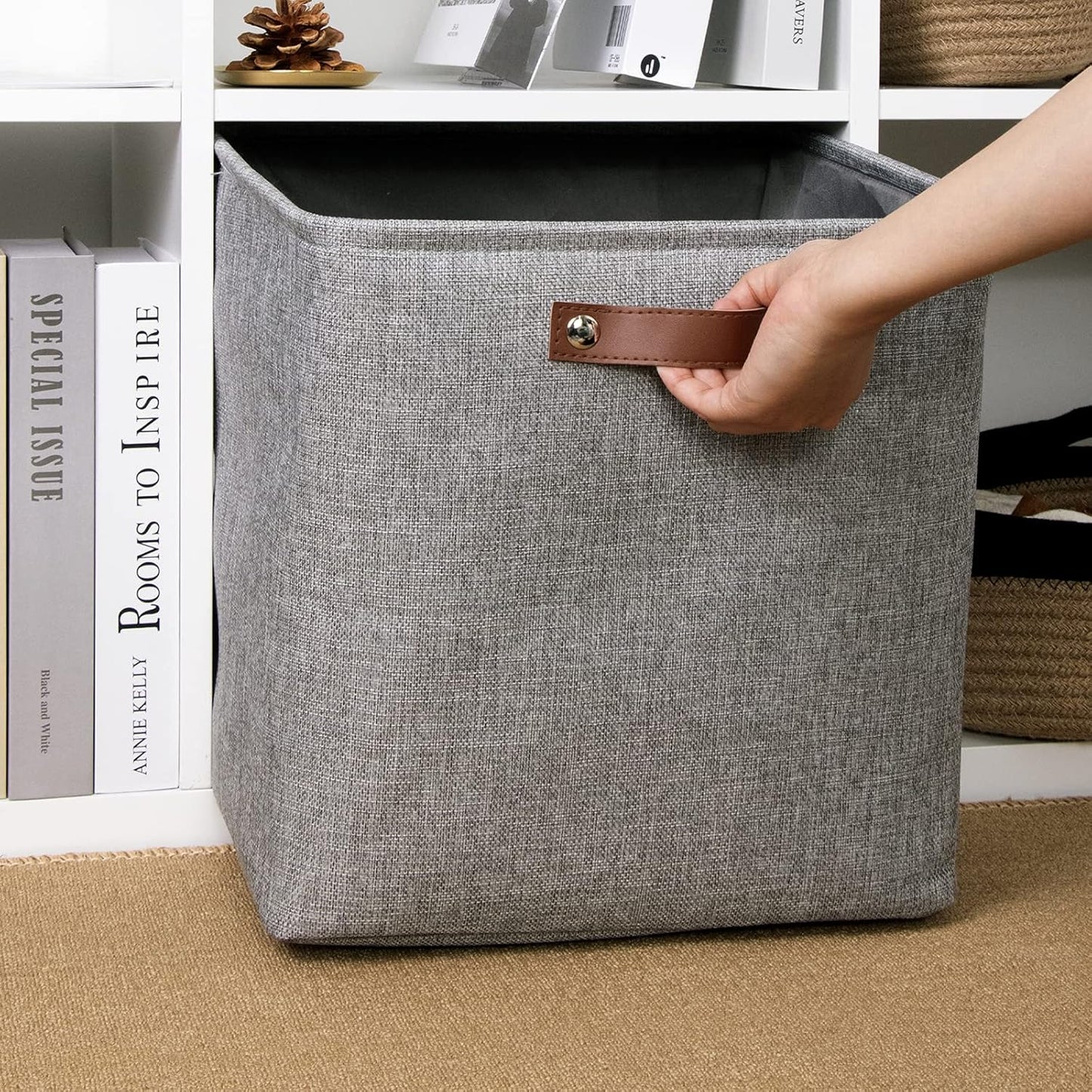 DULLEMELO Cube Basket for Storage and Organization, Collapsible Fabric Cube for Closet, Laundry, Nursery and Shelves - Decorative Empty Basket for Gifts (Gray)