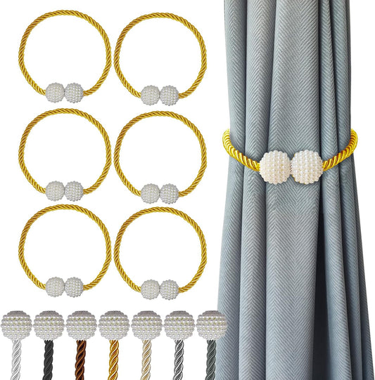 Hion Magnetic Curtain Tiebacks Golden 6 Pack, Curtain Tiebacks Buckles Holdbacks Holders Hooks Clip for Home Bedroom Office Decorative Thick or Thin Curtain