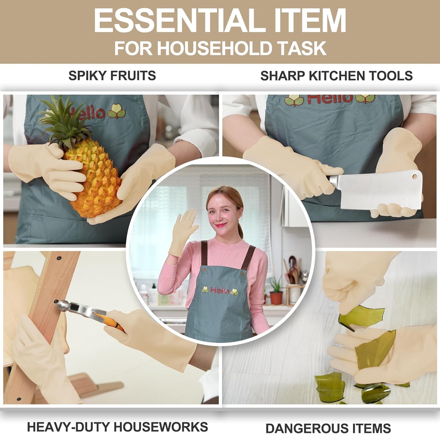 MAMISON 10 Pack Simple and Short Hands Gloves, Reusable Non-Slip Rubber Gloves Large Size