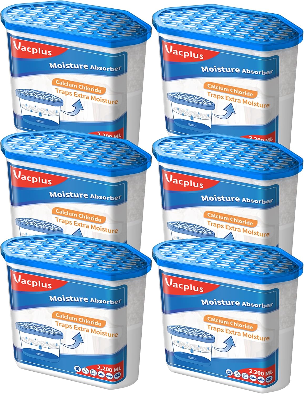 Vacplus Moisture Absorbers 6 Pack, 32.0 Oz Portable Humidity Absorber Boxes for Your Bathroom, Closet & Car, Dehumidifier with Fragrance Free, Navy Blue
