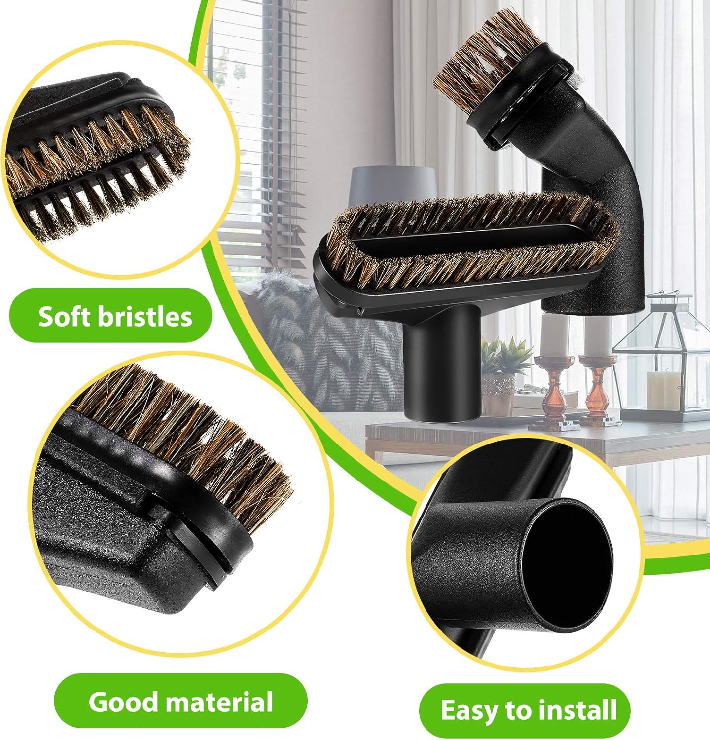 Honoson 2 Pcs 1-1/4 Vacuum Brush Attachment Square Horse Hair Vacuum Dusting Brush Hose Attachments Dust Tool Replacement 1.25 Soft Bristle Cleaner for Standard Hose