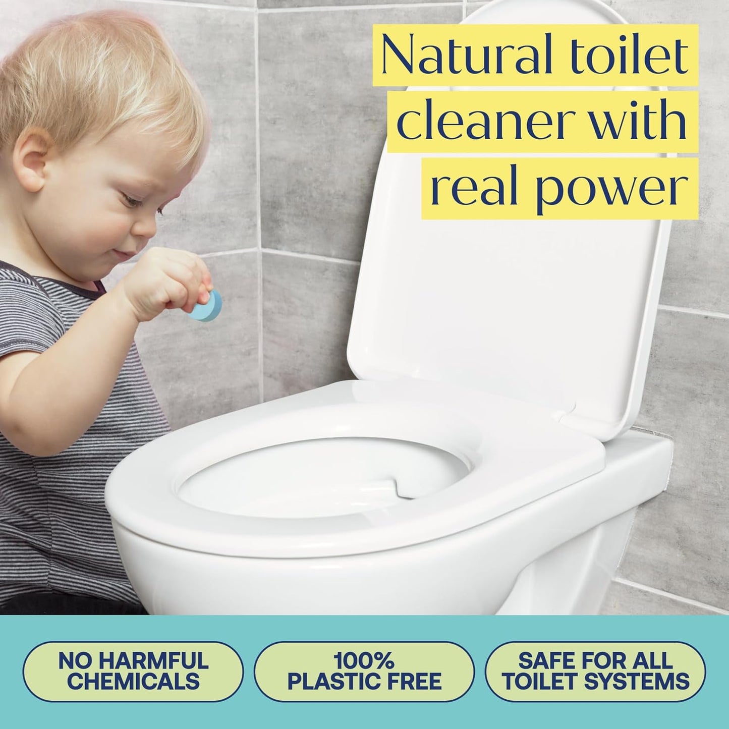 Fab Tab Toilet Bowl Cleaner Tablets, Powerful Stain Removal, No Harsh Chemicals, Plastic-Free, Removes Rust & Stains, Safe for Regular and Septic Tank Toilets, Lemon & Eucalyptus Scent