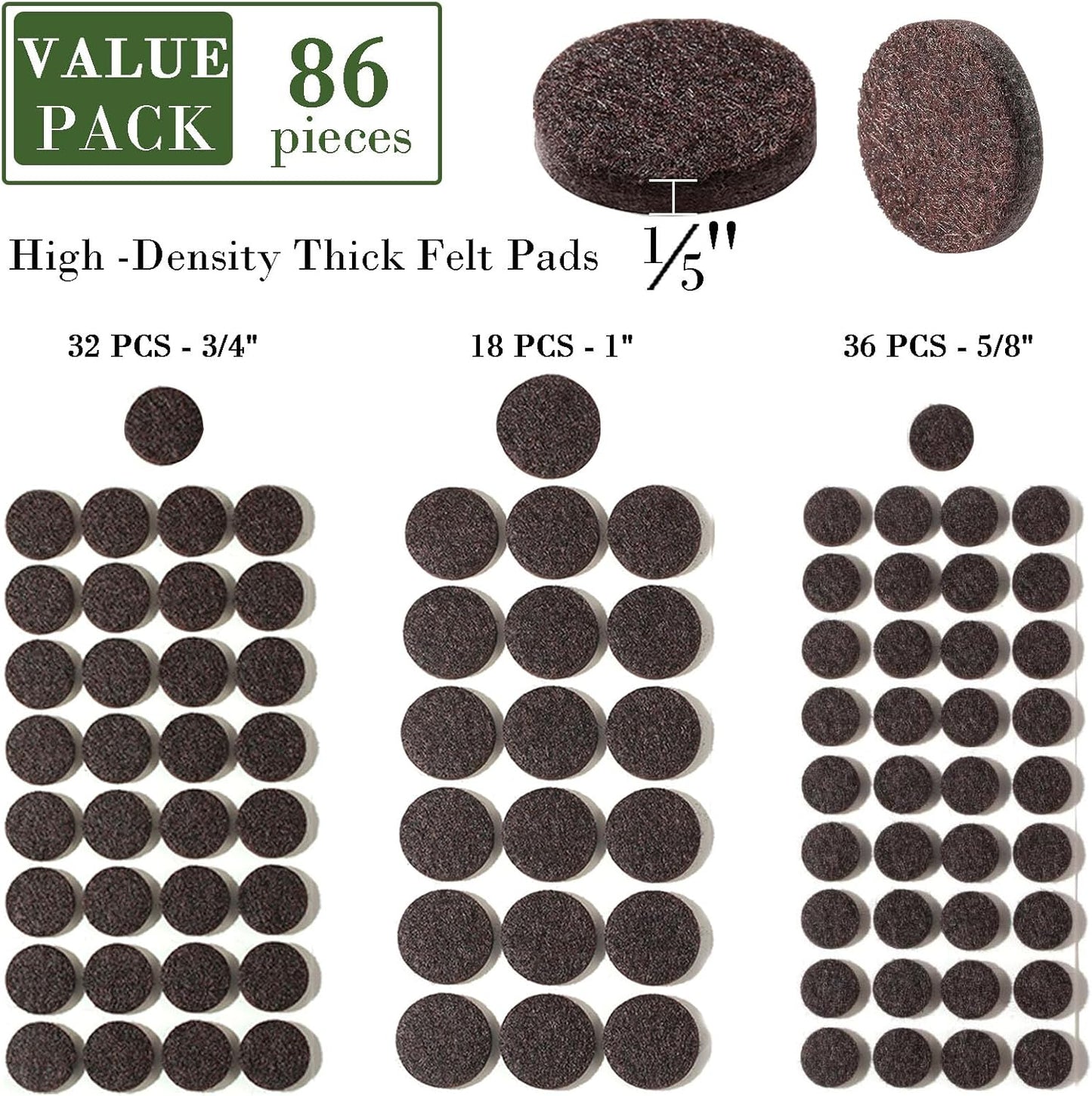 Fursafe&Q Felt Furniture Pads, Furniture Felt Pads for Hardwood Floors -Self Adhesive Chair Leg Floor Protectors, Protect Your Floors from Nicks, Bumps and Scratch, 86 Pcs Round Cabinet Door Bumper