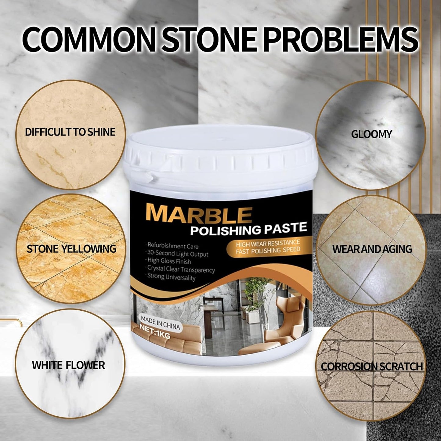 Marble Polishing Paste, Professional Marble Cleaner & Quartz Polish, Stone Sealer & Protector for Countertops, Floors, and Walls – Marble Polishing Compound Kit, 2.2LB (1 Piece)