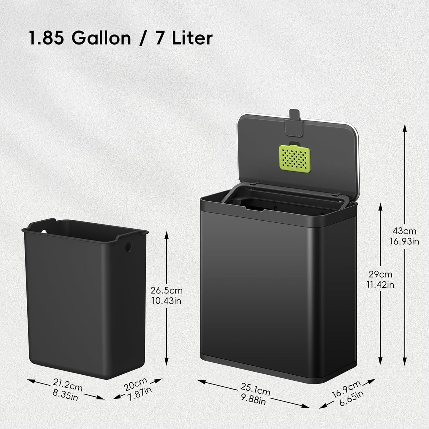 EKO Kitchen Compost Bin, 7L / 1.85 Gal Stainless Steel with Removable Inner Bucket and Deodorizer Compartment, 2-in-1 Countertop Compost Bin with Lid, Food Waste Caddy for Kitchen (Matte Black)