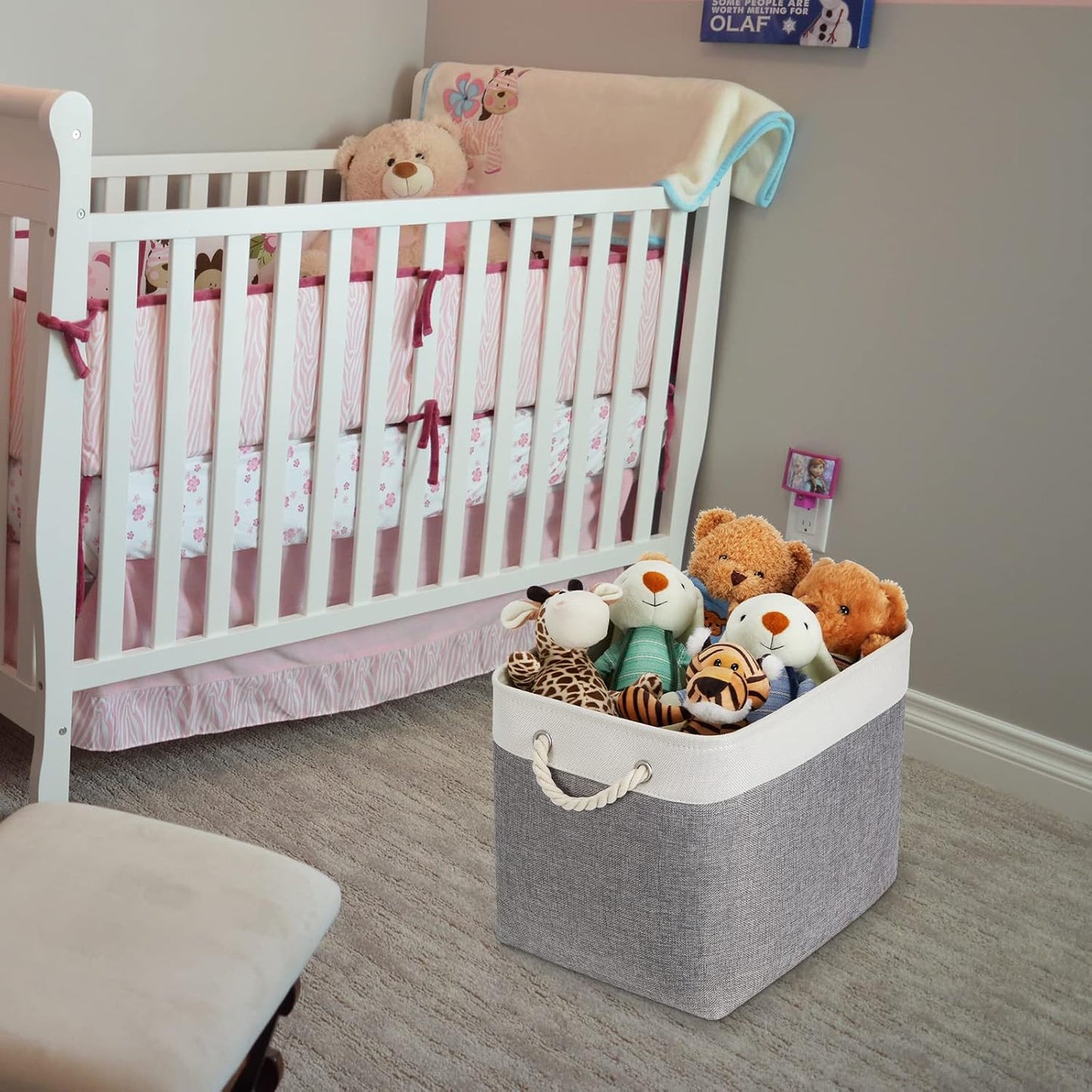 Temary Baskets for Organizing, 2 Pack Storage Baskets Large Fabric Baskets with Handles, Decorative Basket for Gifts Empty for Home (White&Grey,16Lx12Wx12H Inches)