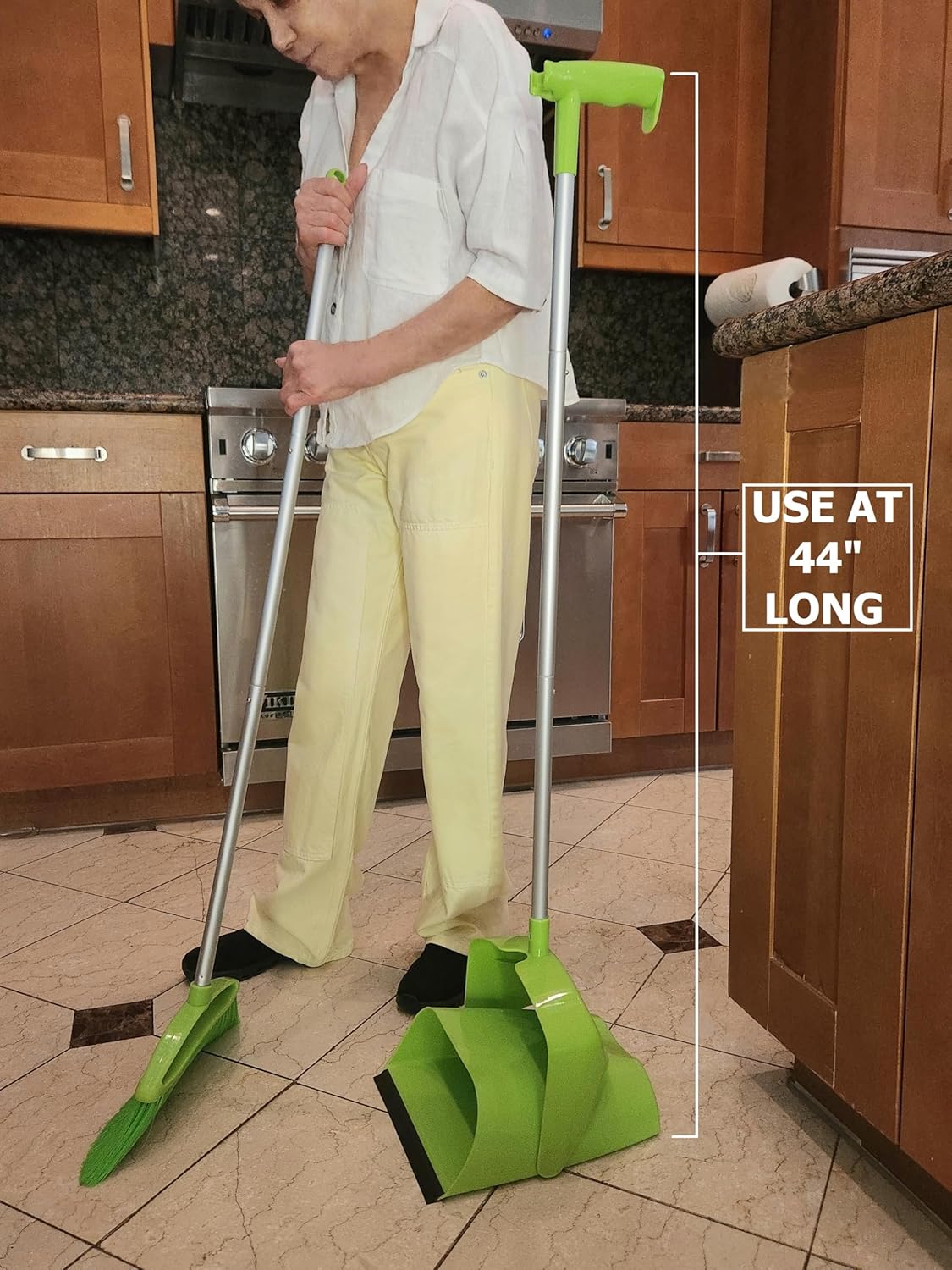 Broom and Dustpan Set for Home, Angled Broom and Upright Dustpan with Extendable Poles, Long Handle Broom and Dustpan Set for Kitchen, Portable Dustpan Combo for Sweeping RV