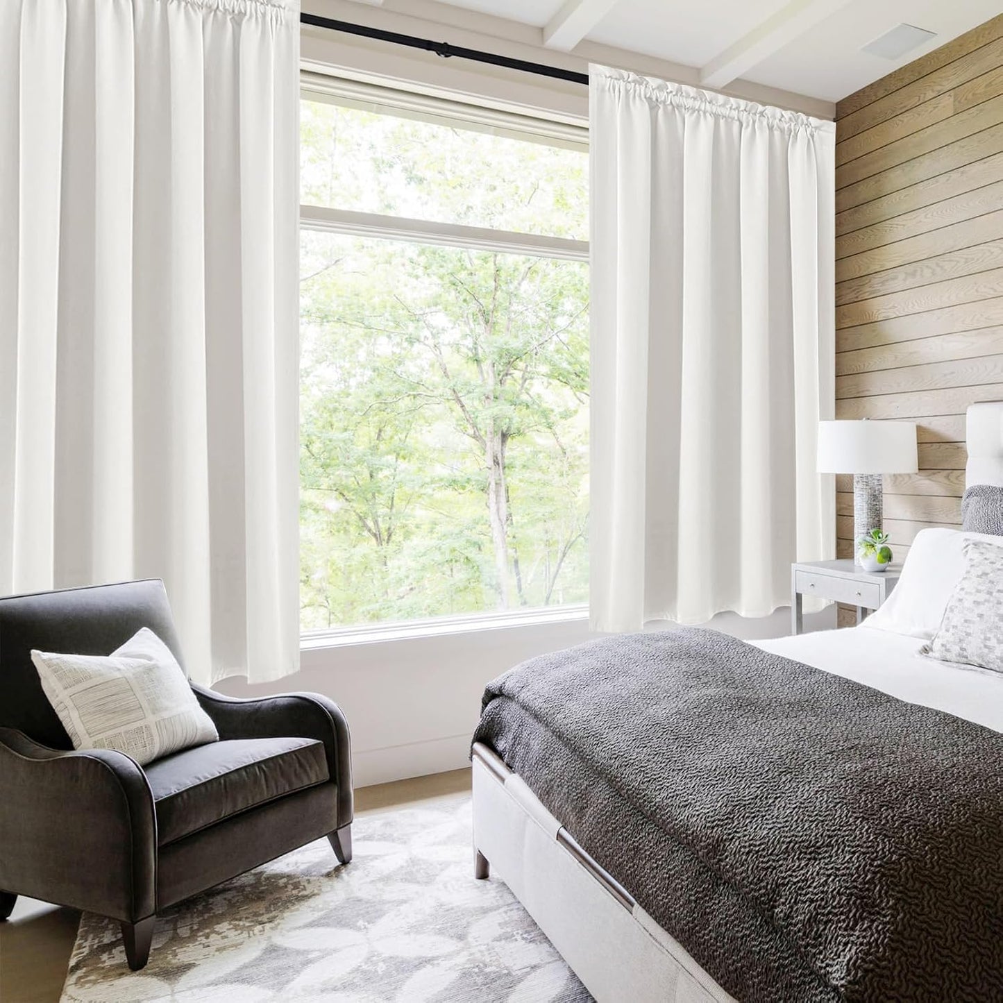 DWCN Blackout Curtains Thermal Insulated, Energy Saving & Noise Reducing Bedroom and Living Room Curtains, Ivory, W 52x L 54 Inch, Set of 2 Rod Pocket Curtain Panels