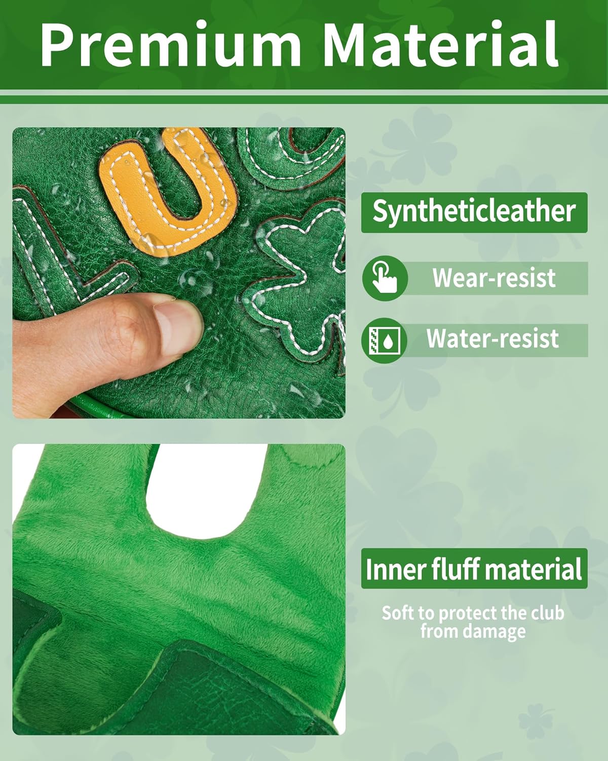 Golf Headcovers Golf Club Head Covers Four Leaf Clover Good Luck Charm - Clover Style Premium Leather Driver Fairway(FW) Wood Hybrid(UT) with Number Tags