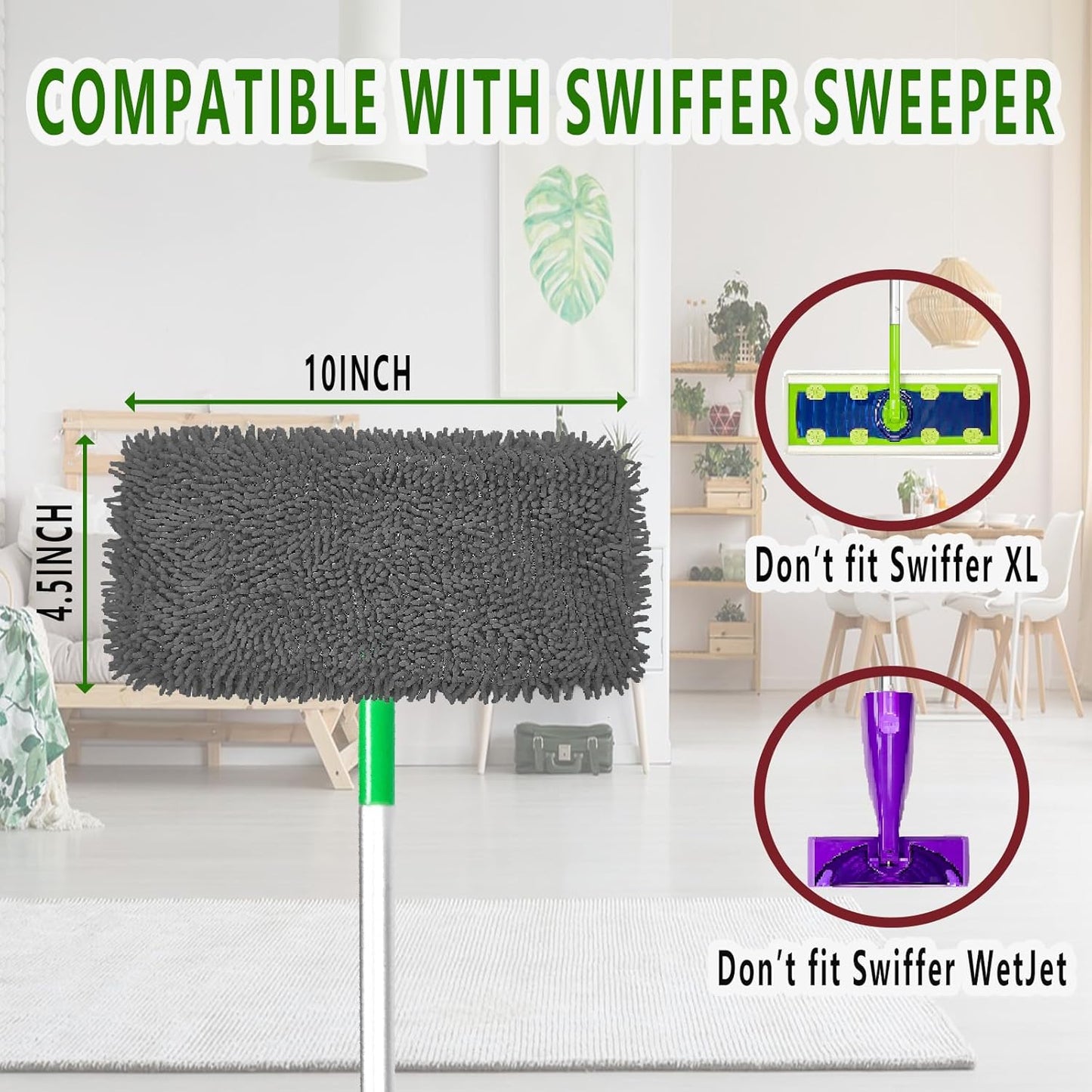 Reusable Microfiber Mop Pads for Swiffer Sweeper - Wet & Dry Cleaning Cloths - Mop Head Replacement Washable Refills for Household Floors