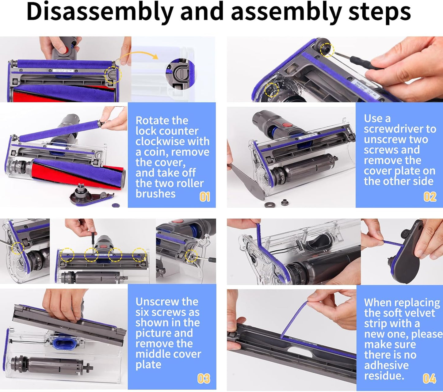 9 Pcs Soft Plush Strips Vacuum Replacement Kit Compatible with Dyson V6,V7,V8,V10,V11 Soft Roller Cleaner Head,Vacuum Attachment Replacement Parts for Home Cleaning