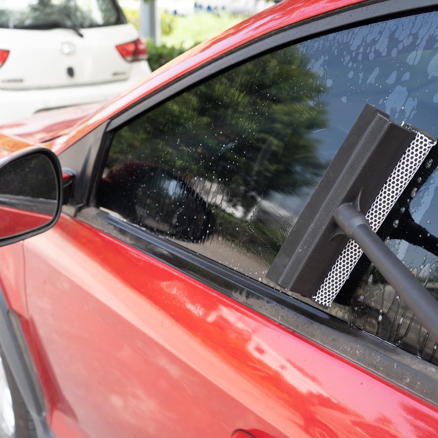 Matthew All Purpose Window Squeegee w/Premium Microfiber Cloth,Car Squeegee Windshield Cleaning Sponge and Rubber Squeegee,2-in-1 Window Cleaner Sponge(10'') and Soft Rubber with Pole 20''(1Pack)