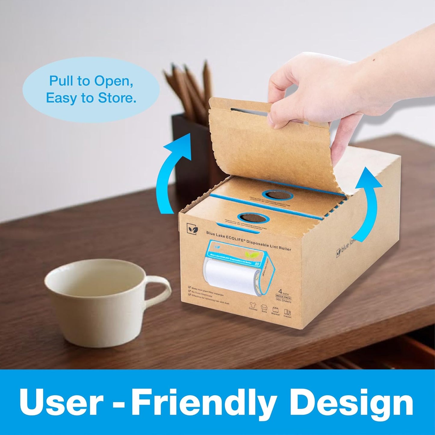 Blue Lake ECOLIFE Plastic-Free Lint Roller – 4-Pack (360 Sheets) | Extra Sticky & Eco-Lint Remover| Ideal for Clothes, Furniture & Carpet(4 Pack-360 Sheets)