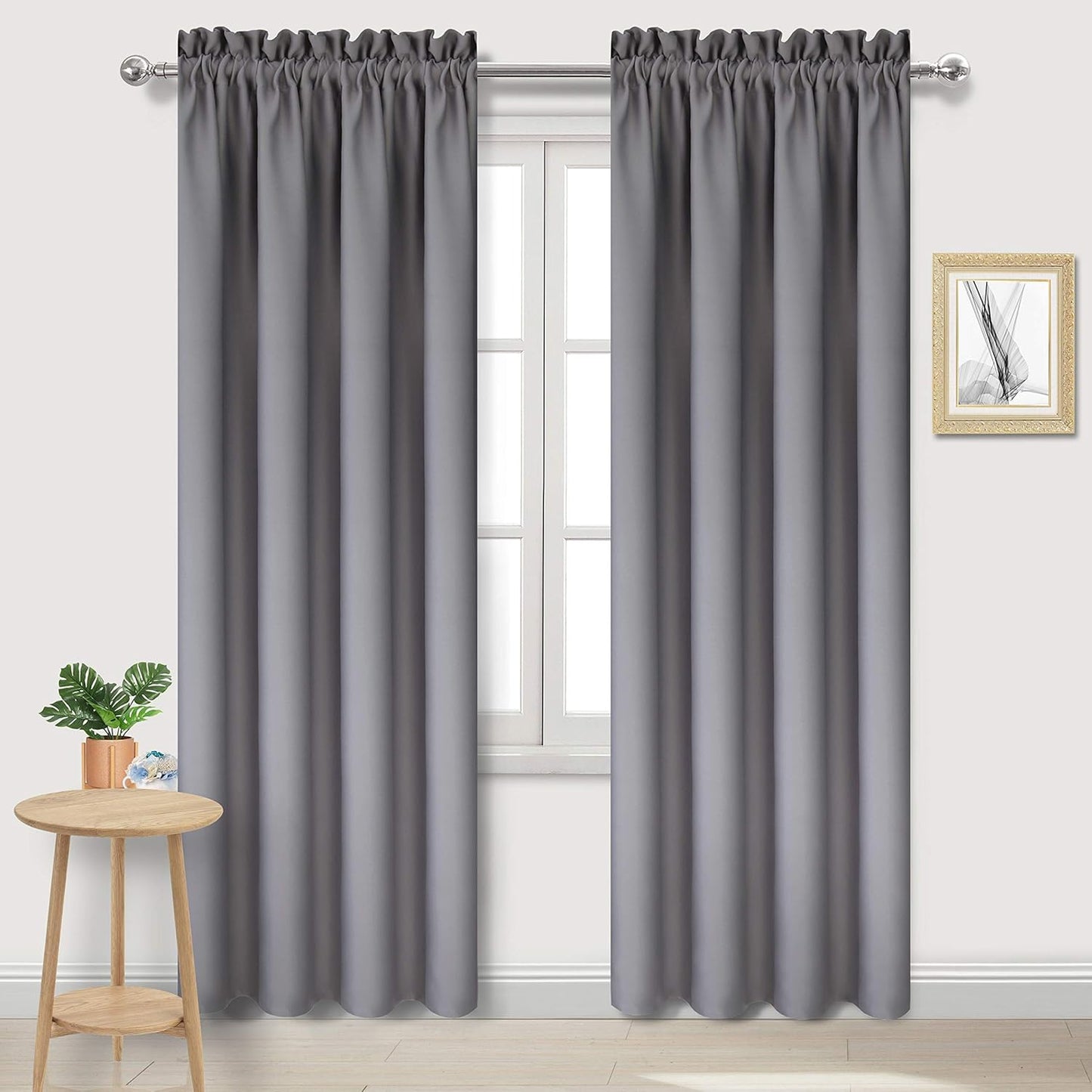 DWCN Blackout Curtains for Bedroom – Thermal Insulated Energy Saving Drapes for Living Room, Grey, W 38 x L 84 Inch, Set of 2 Rod Pocket Curtain Panels