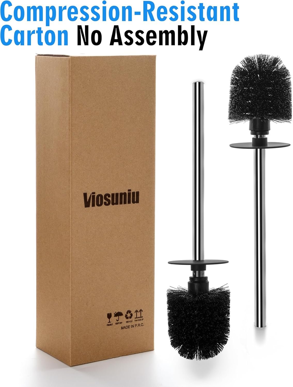 2 Pack Toilet Bowl Cleaning Brush Set for Bathroom, No Assembly and No Scratching Toilet Bowl, 304 Anti-Rust Handle