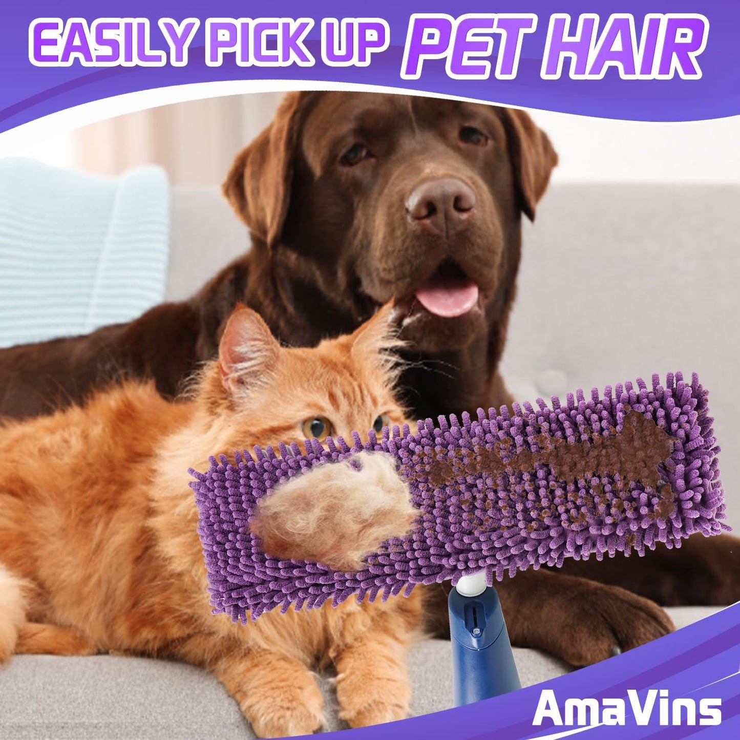 2 Pack Pet System Microfiber Sweeping Pad for Bona Mops, Reusable Pet Replacement Mop Pad for Multi-Surface Floors, 18 Inch Washable Cleaning & Dusting Pads, Attracts & Picks Up Pet Hair