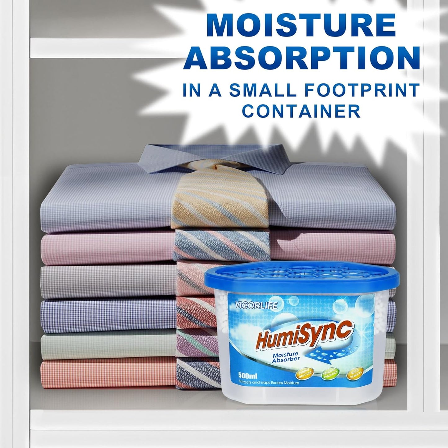 Moisture Absorbers 6 Pack, 16.9oz., Portable Humidity Absorber Boxes for Bathroom, Closet, Kitchen, Dehumidifiers, Attract and Trap Excess Moisture, Convenient and Effective, Blue