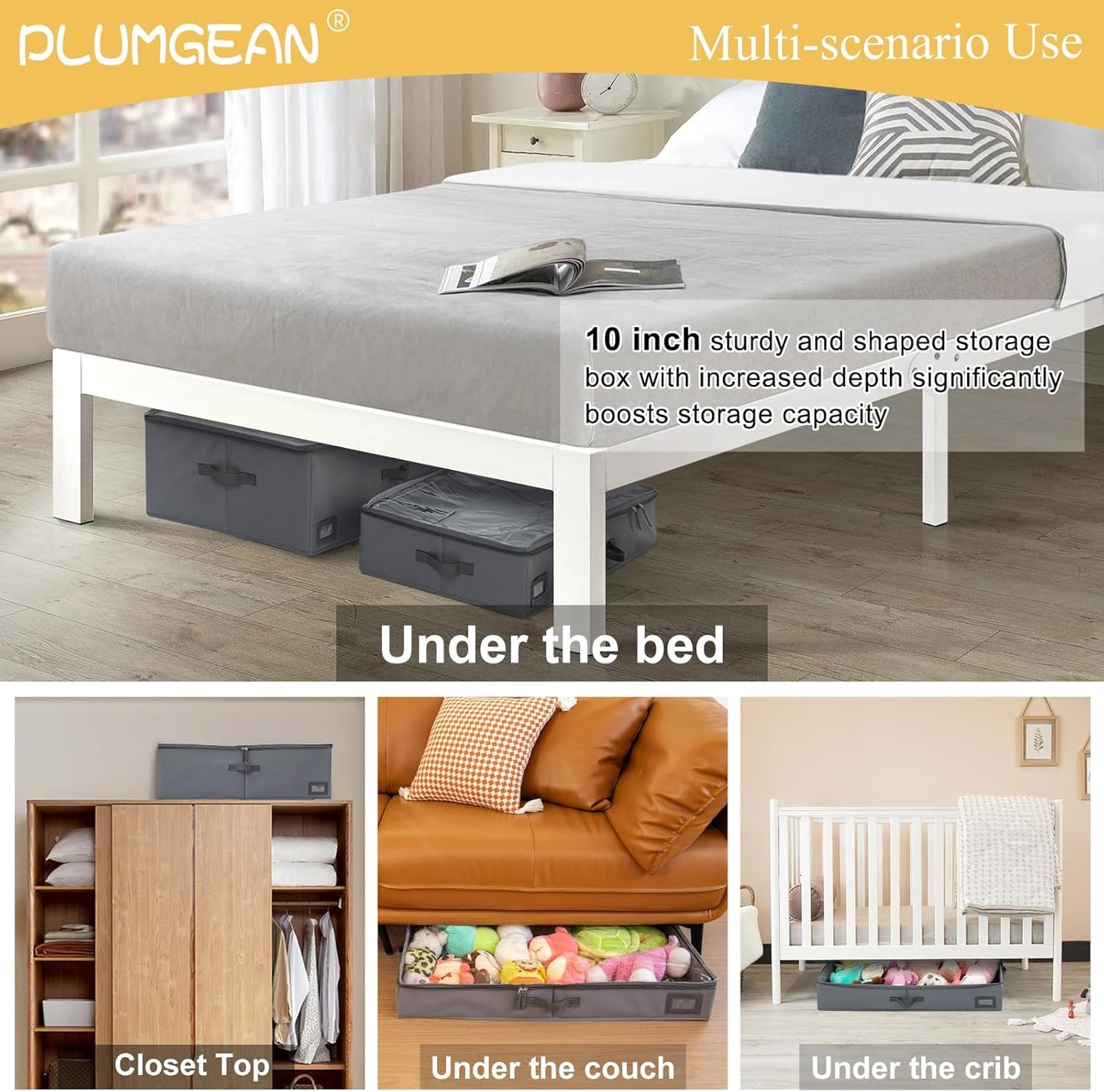 10-Inch Under Bed Storage Containers (2-Pack) | Sturdy Sidewalls | Clear Cover & Label Holder | Foldable Closet Organizer | Stores Clothing/Blankets/Sweaters/Sheets