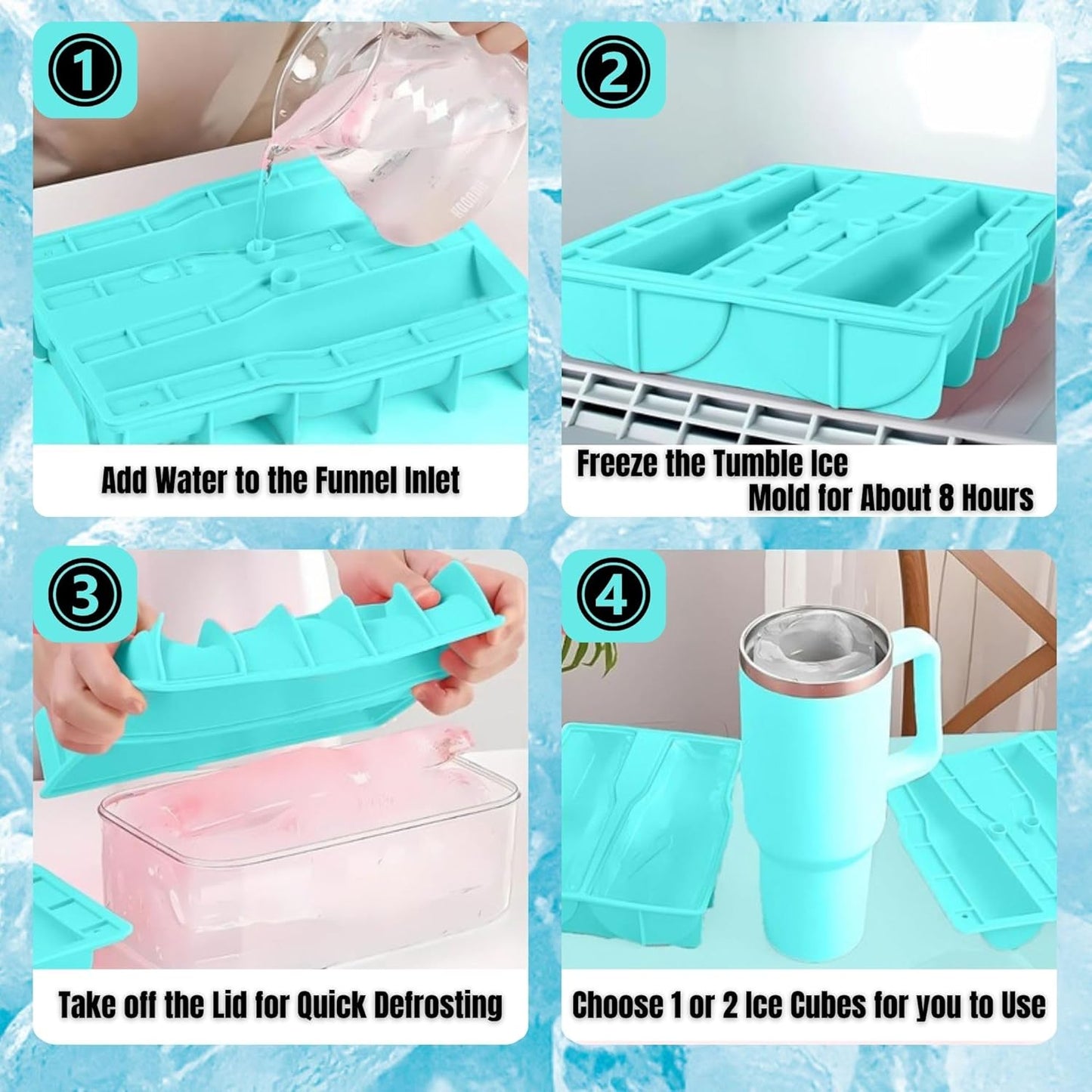 Ice Cube Tray for Tumbler, 1 Pcs Silicone Hollow Cylinder Ice Mold for Freezer, Ice Drink, Juice, Cocktail, Compatible with 40Oz Tumbler (GREEN)